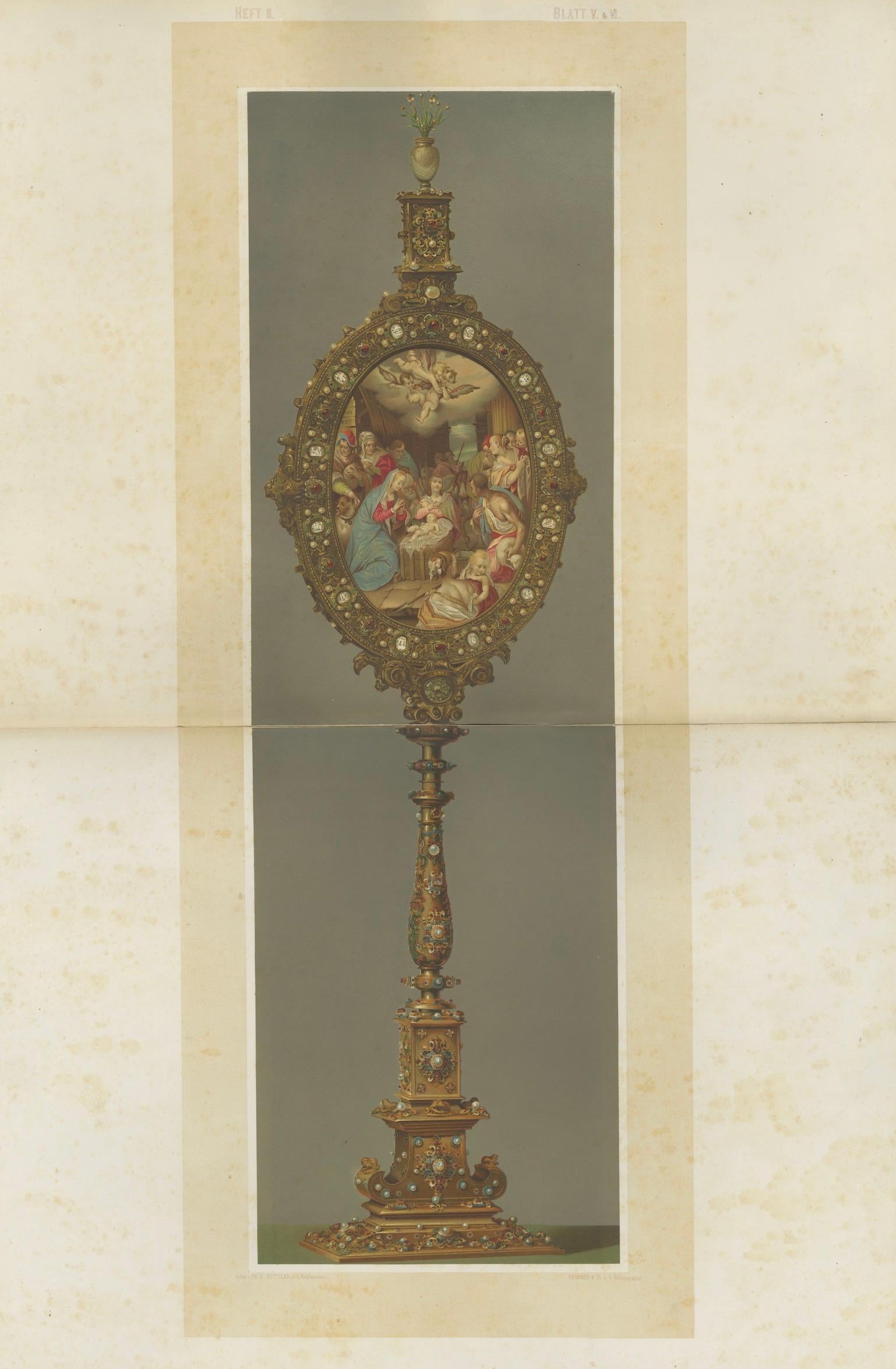 Antique Chromolithograph Monstrance Reiche Kapelle Munich Sacred Object, 1874