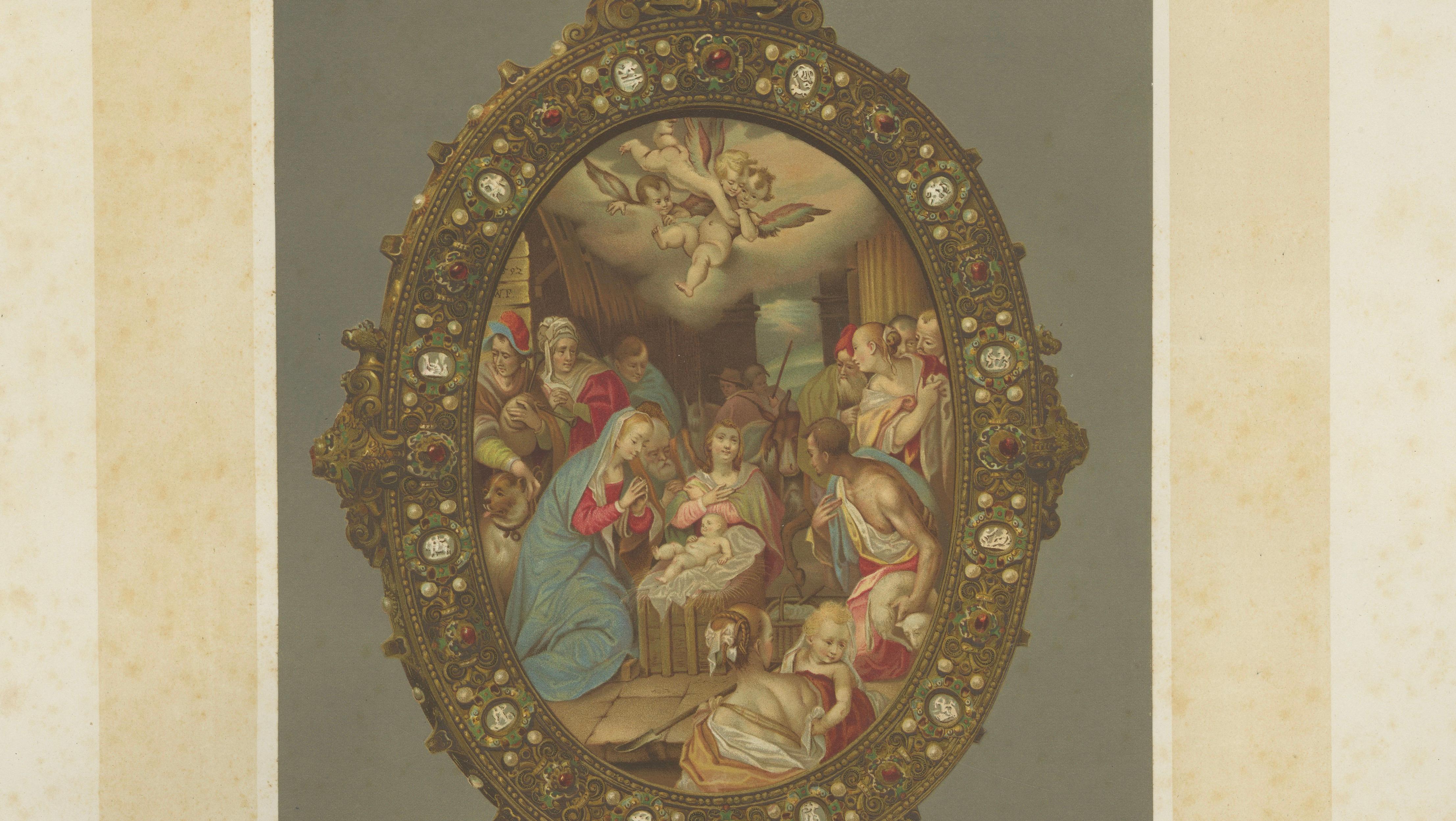 Antique Chromolithograph Monstrance Reiche Kapelle Munich Sacred Object, 1874