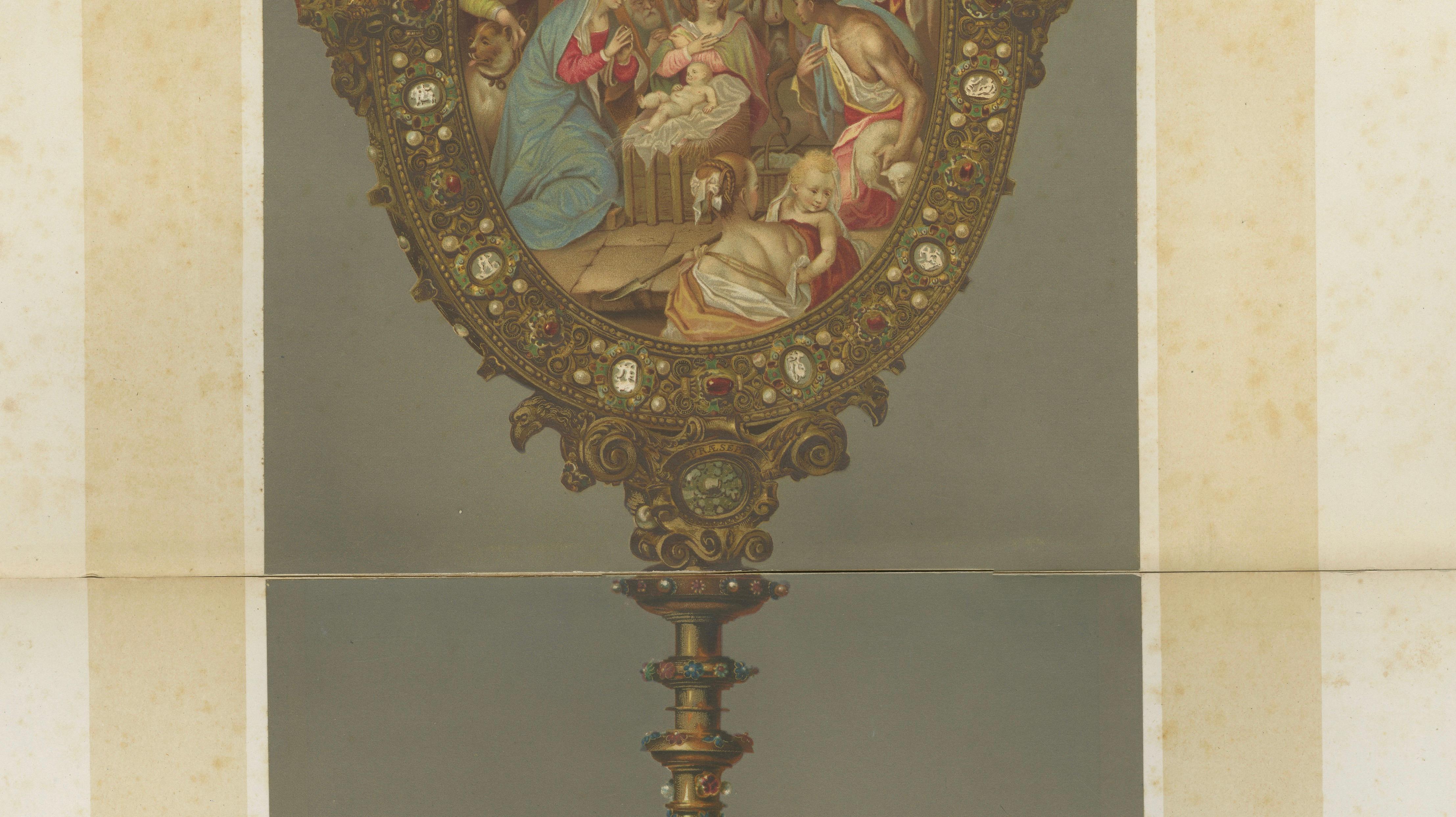 Antique Chromolithograph Monstrance Reiche Kapelle Munich Sacred Object, 1874