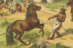 Antique Chromolithograph of a Native American Village Scene, circa 1890