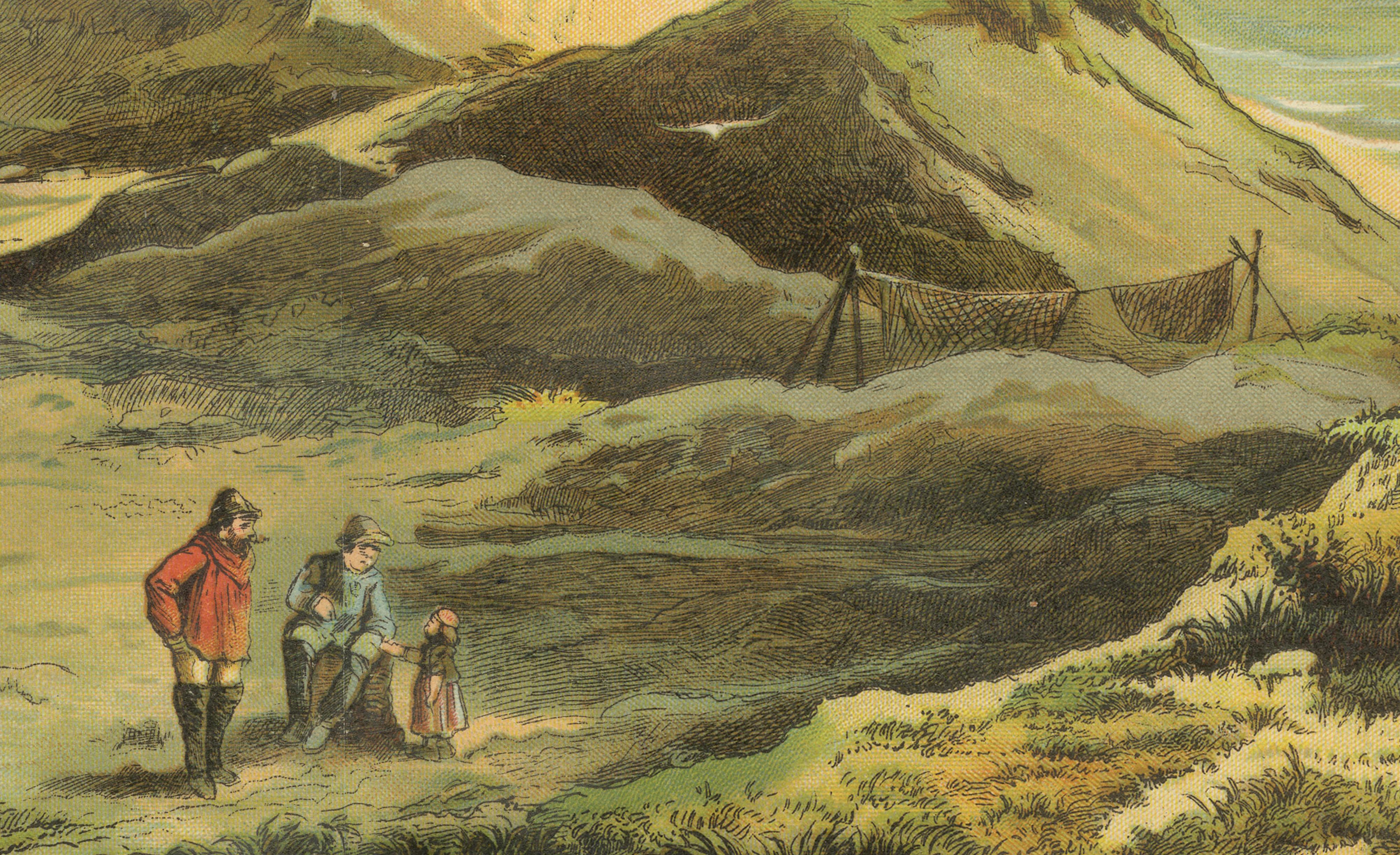 Antique Chromolithograph of Coastal Dunes and North Sea Shoreline, ca. 1885 In Good Condition For Sale In Langweer, NL