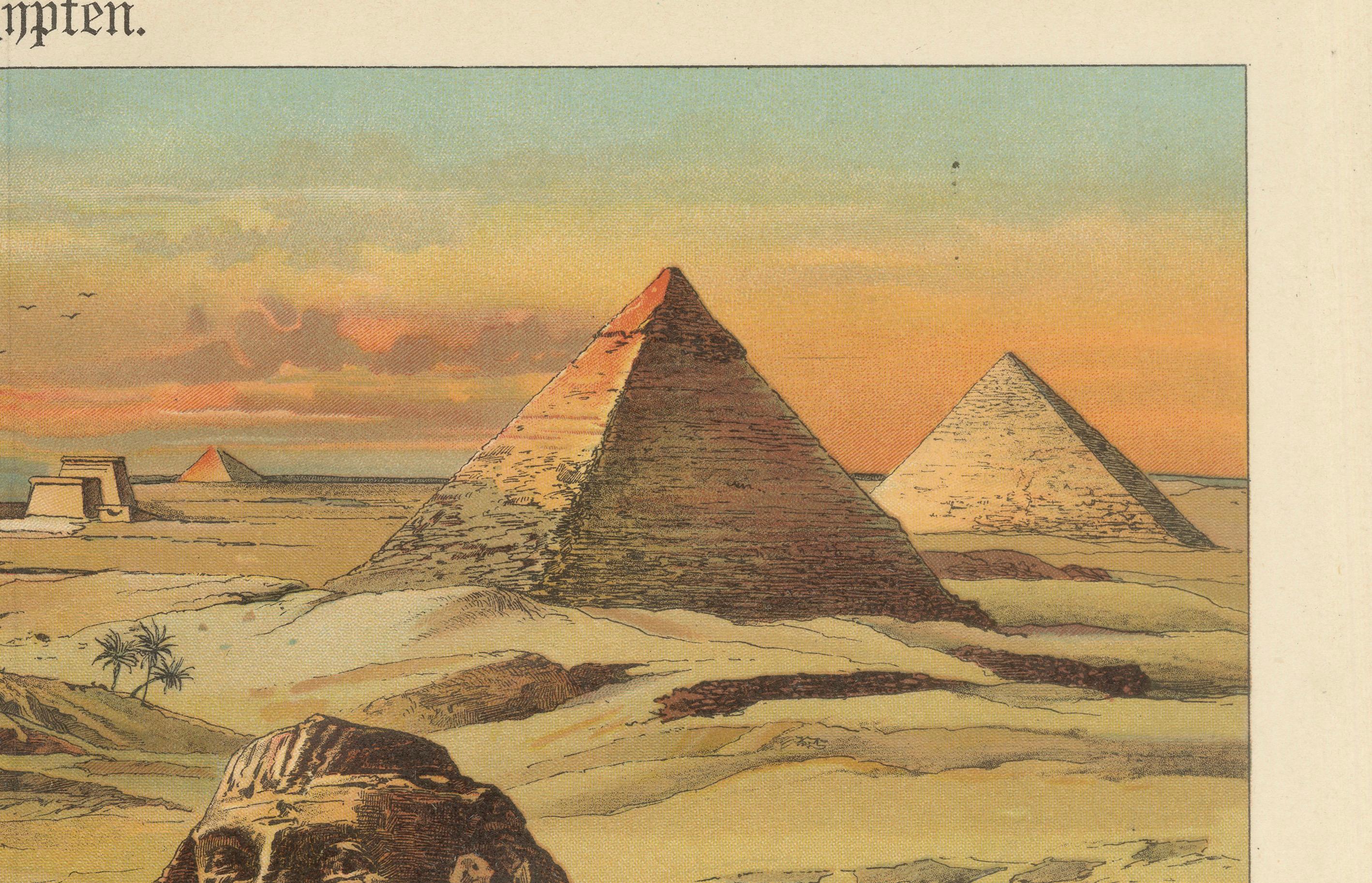 Antike Chromolithographie von Ägypten mit der Sphinx und den Pyramiden, um 1890 im Zustand „Gut“ im Angebot in Langweer, NL