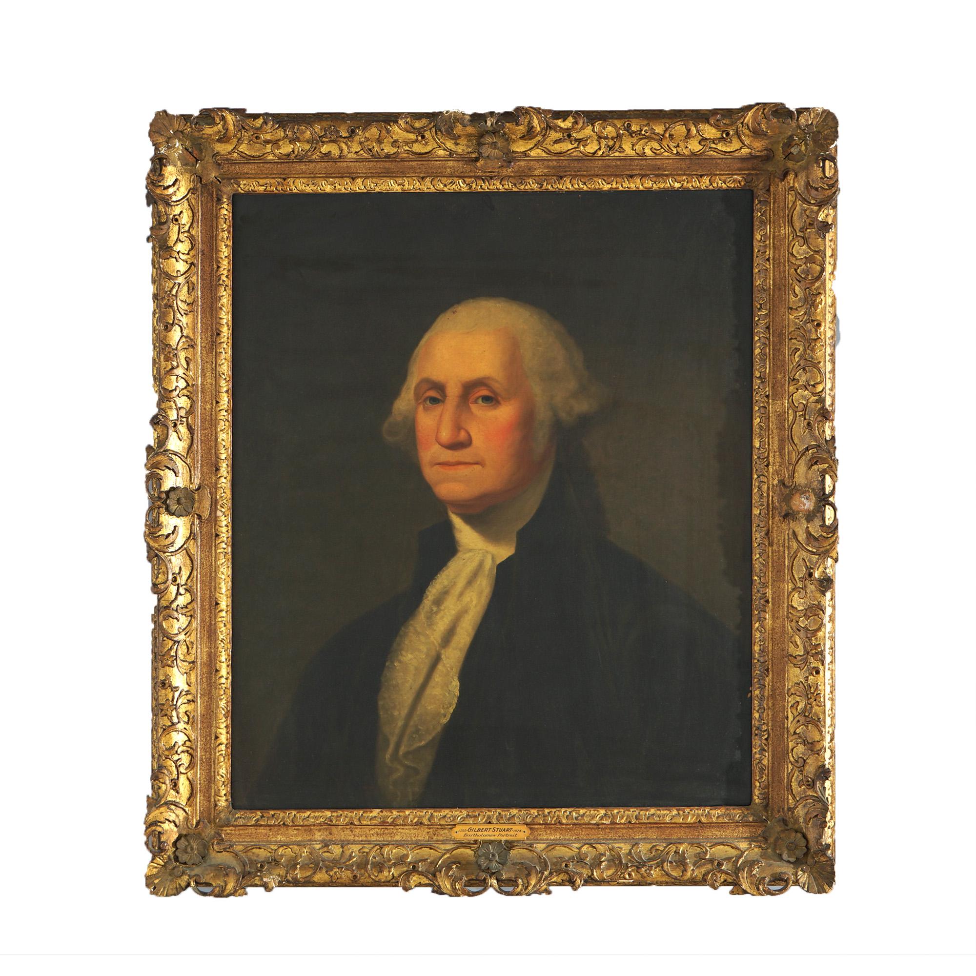Gilt Antique Chromolithograph of George Washington, Gilbert Stewart Bartholomew C1890