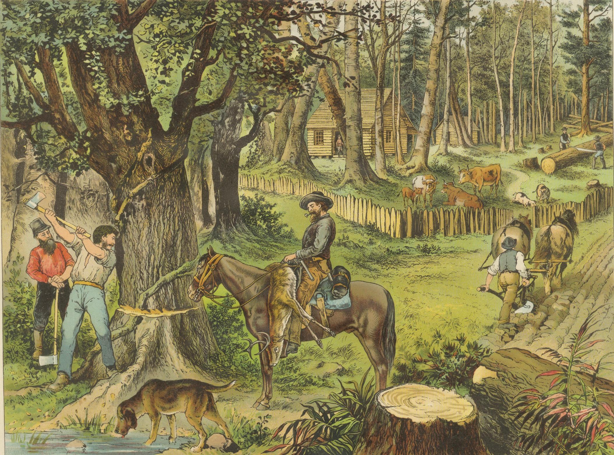 Antique Chromolithograph of German Settlement in America, circa 1890 For Sale 1