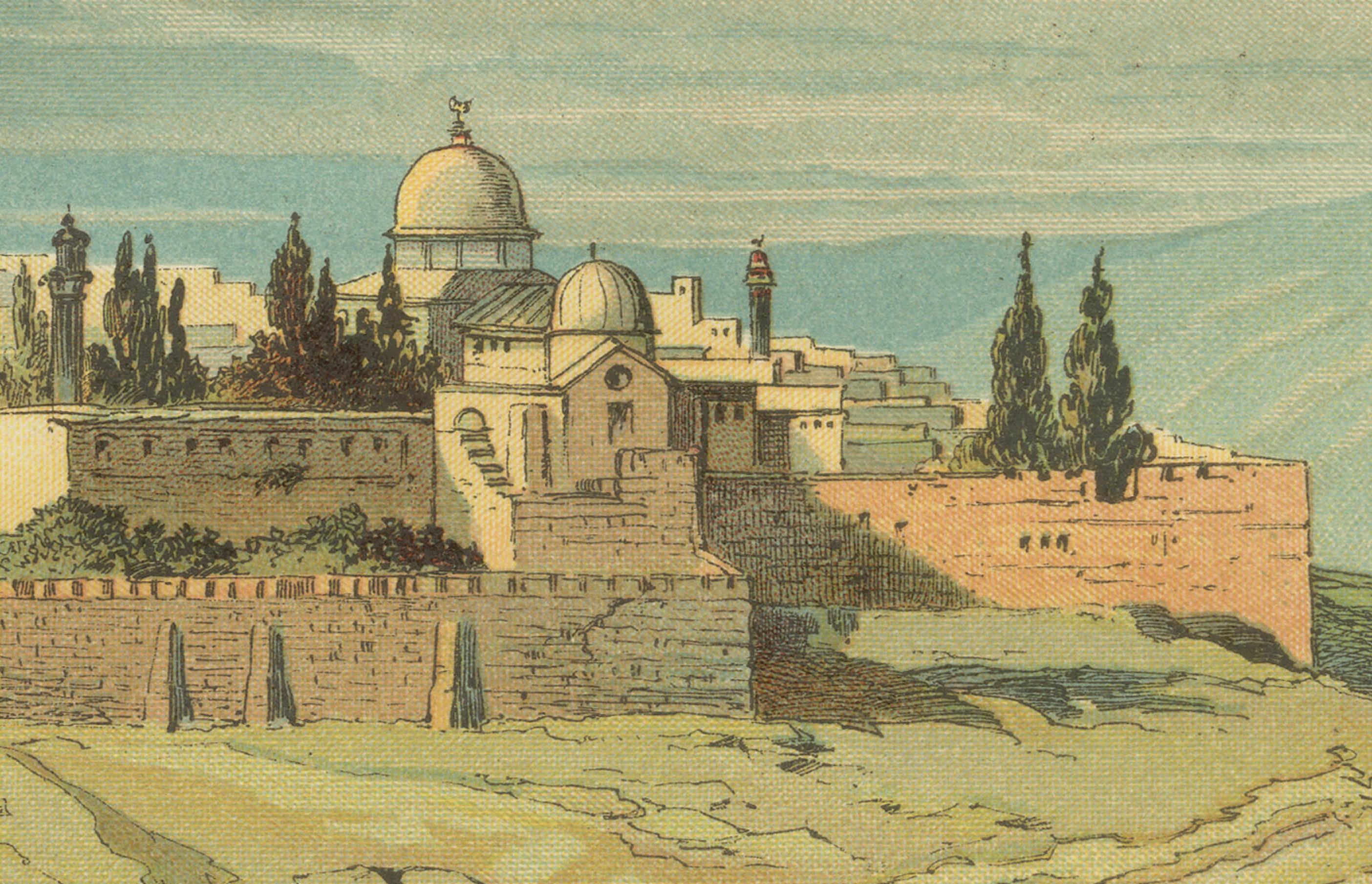 19th Century Antique Chromolithograph of Jerusalem from the Mount of Olives, circa 1890 For Sale