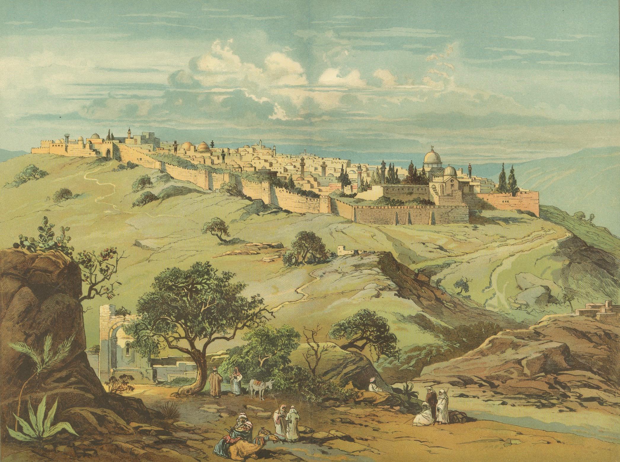 Paper Antique Chromolithograph of Jerusalem from the Mount of Olives, circa 1890 For Sale