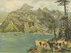 Antique Chromolithograph of Mount Rigi and Lake Lucerne, Switzerland, ca. 1885