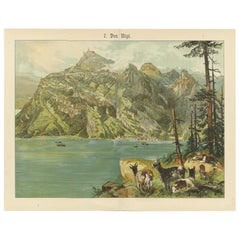 Antike Chromolithographie der Rigi und des Vierwaldstättersees, Schweiz, ca. 1885