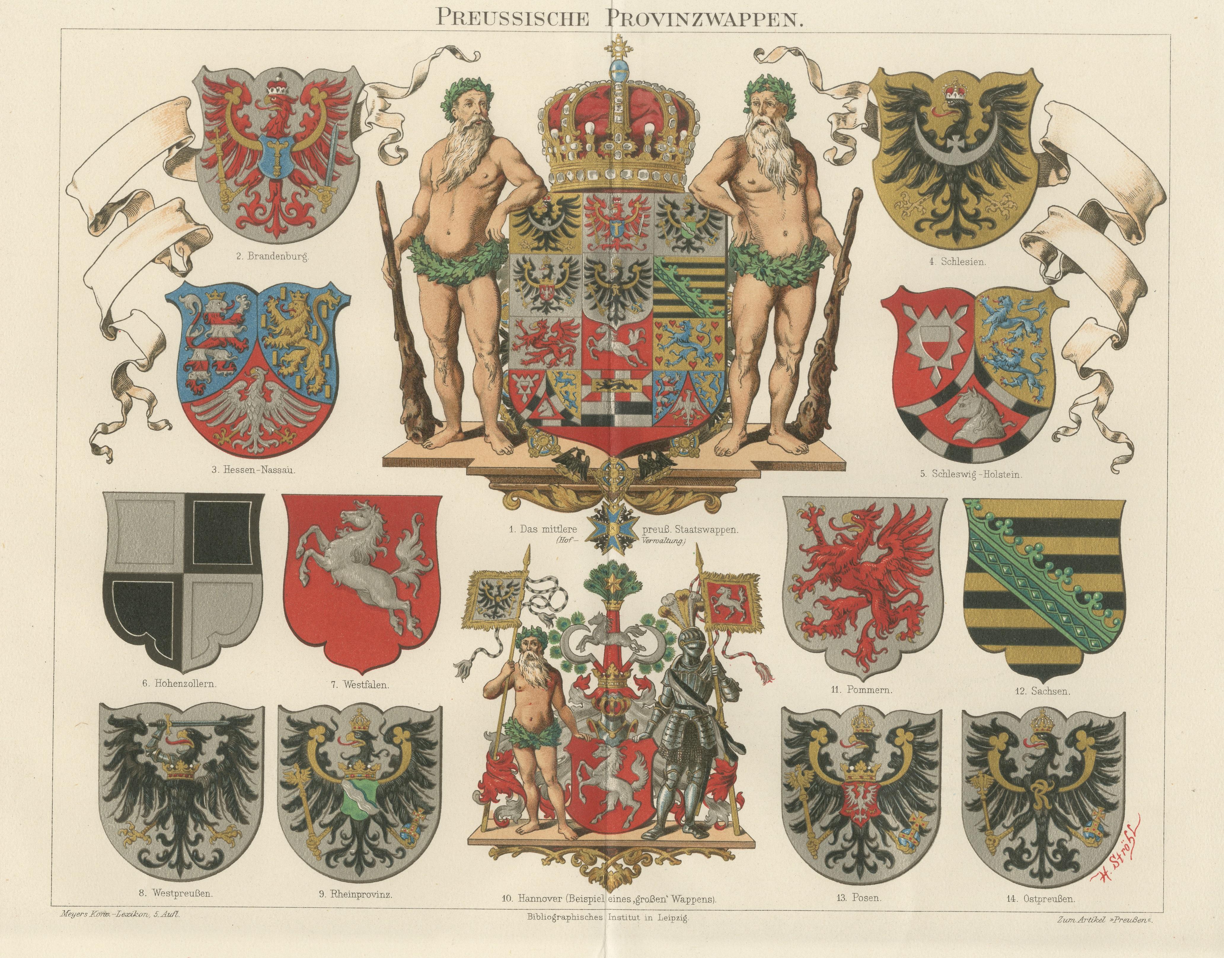 Antike Chromolithographie preußischer Wappen, 1897 im Zustand „Gut“ im Angebot in Langweer, NL