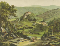 Antique Chromolithograph of Schwarzburg Castle and Village, circa 1885