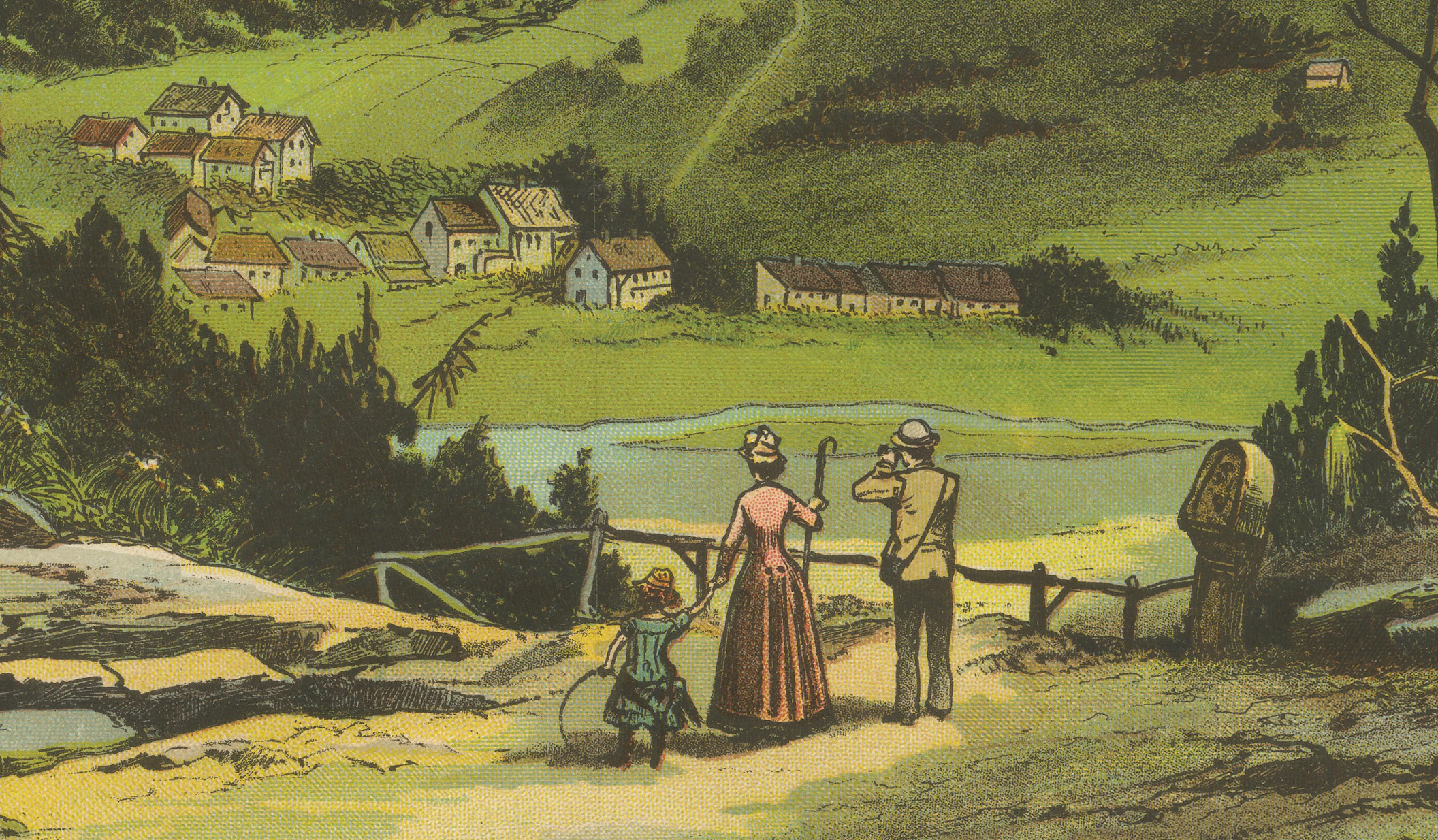 Antique Chromolithograph of Schwarzburg Castle and Village, circa 1885 In Good Condition For Sale In Langweer, NL