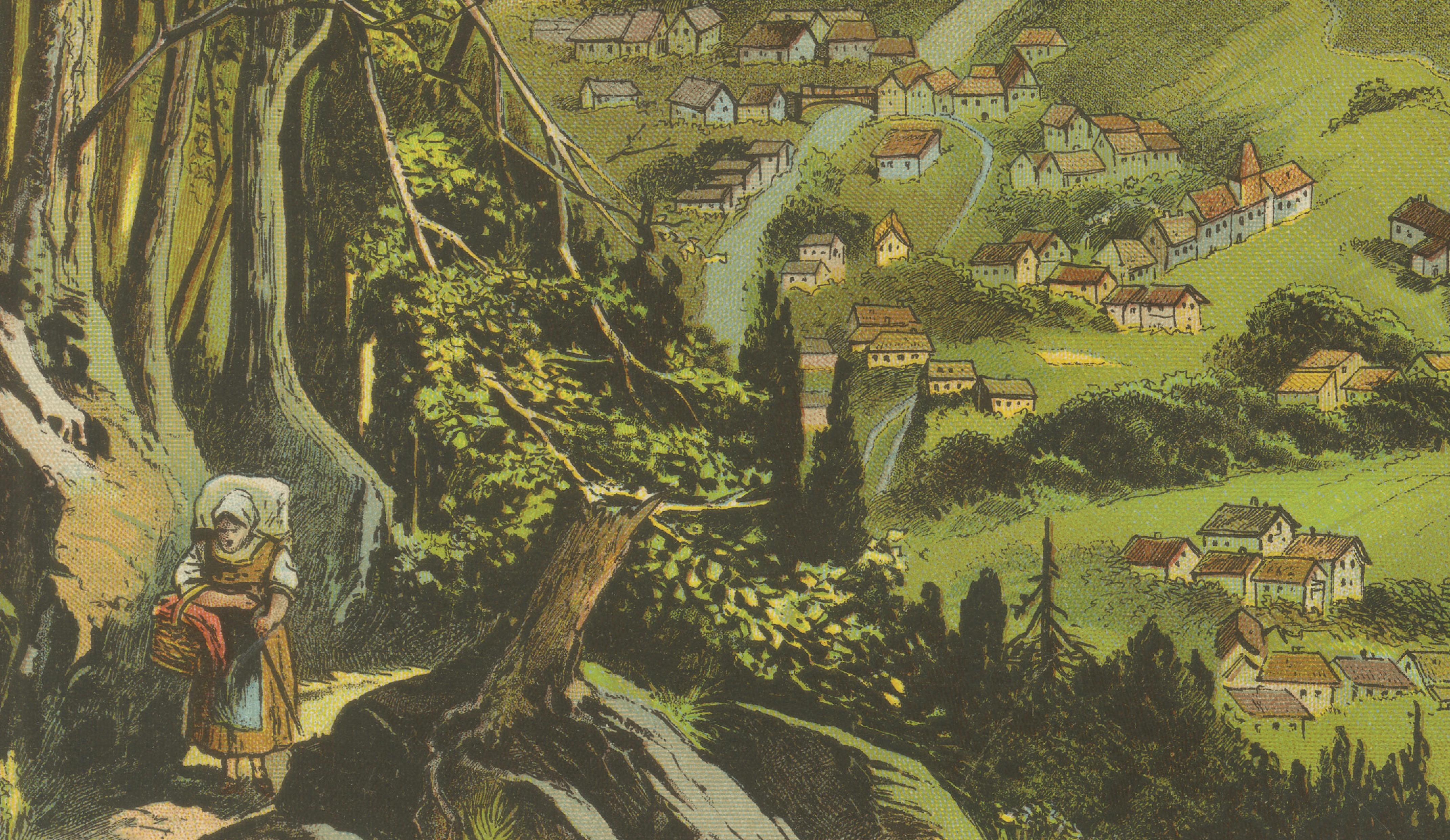 19th Century Antique Chromolithograph of Schwarzburg Castle and Village, circa 1885 For Sale