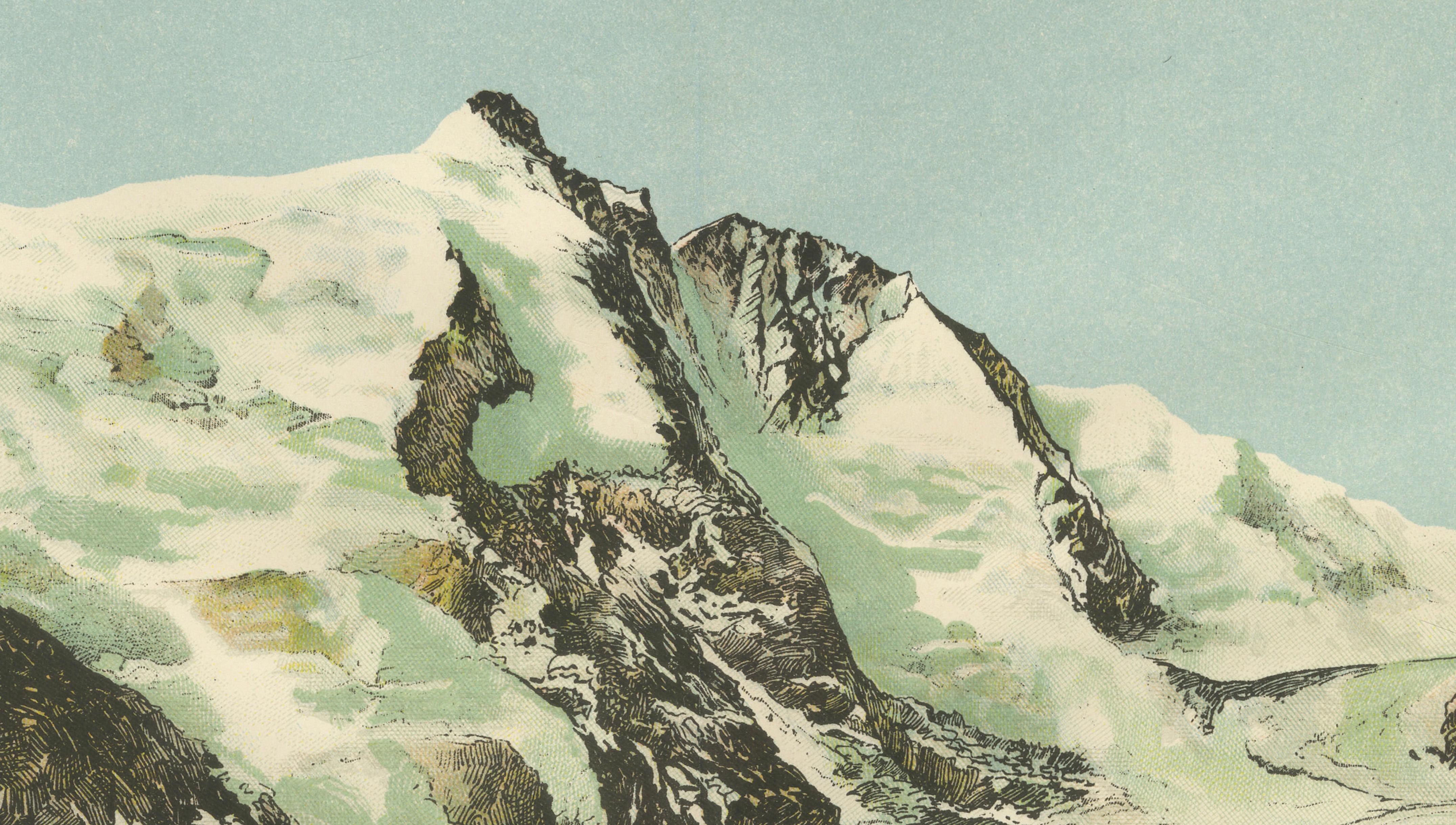 German Antique Chromolithograph of the Großglockner Glacier and Alpine Lodge, ca. 1885 For Sale