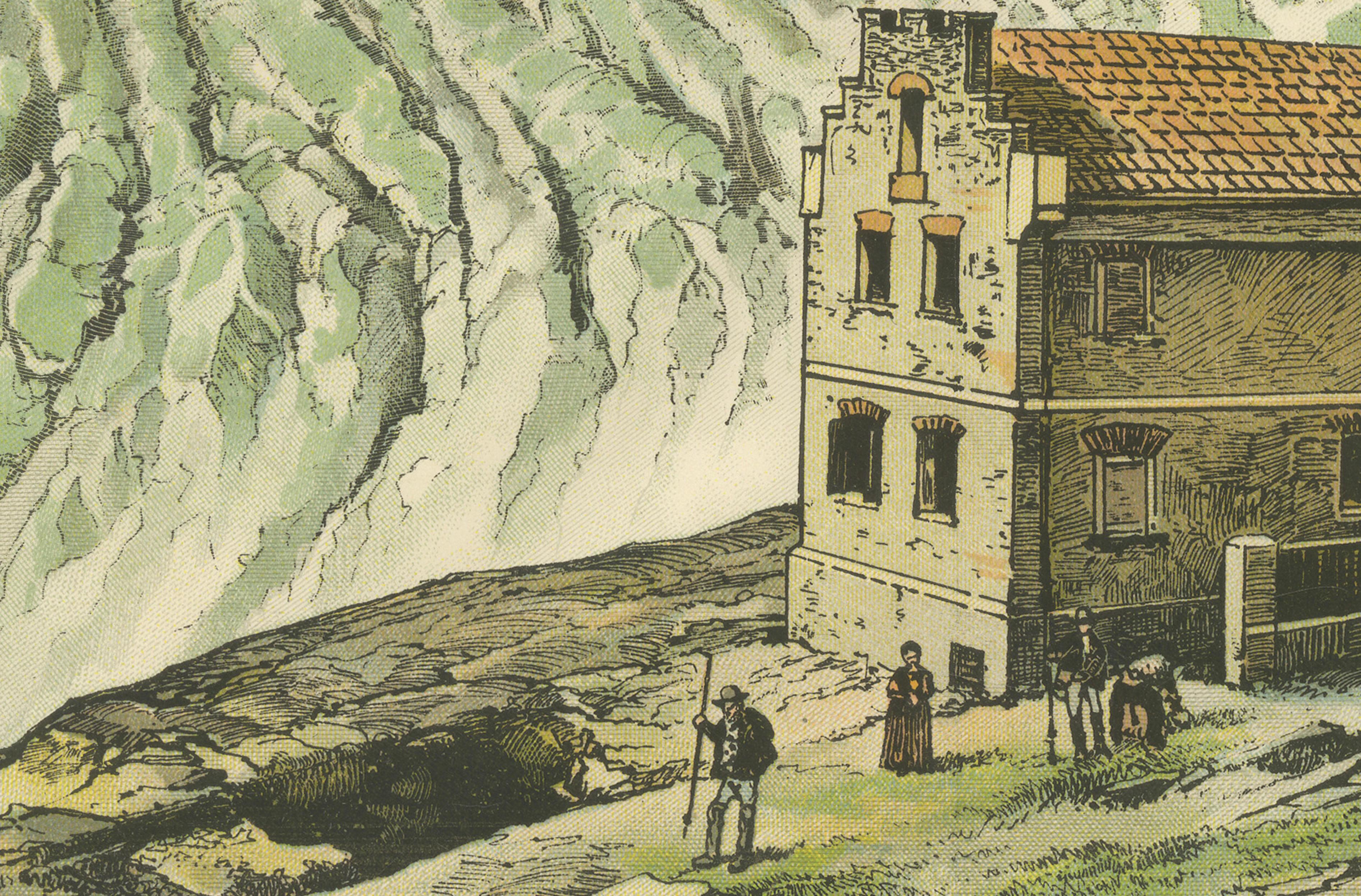 Antique Chromolithograph of the Großglockner Glacier and Alpine Lodge, ca. 1885 In Good Condition For Sale In Langweer, NL