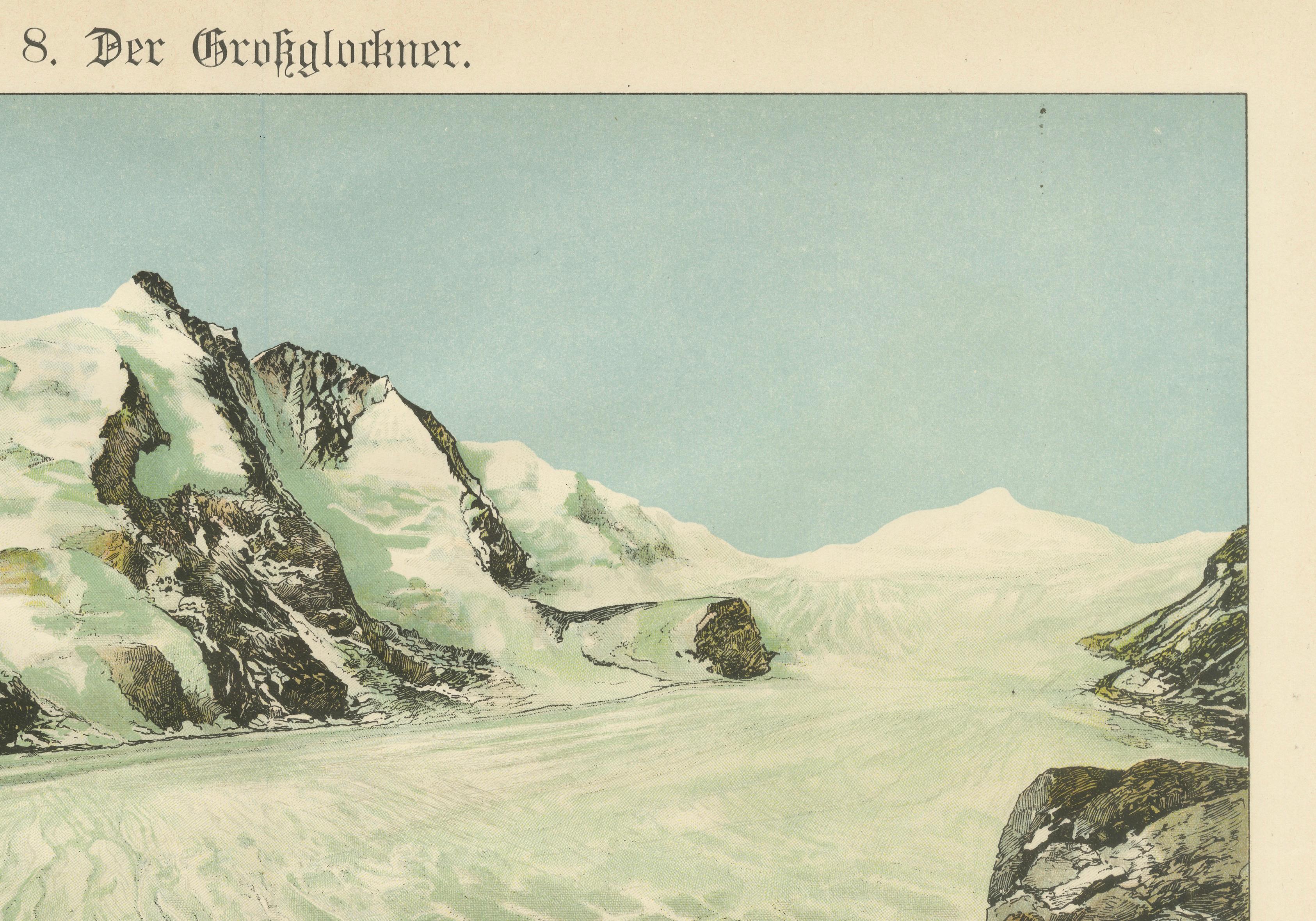 Paper Antique Chromolithograph of the Großglockner Glacier and Alpine Lodge, ca. 1885 For Sale