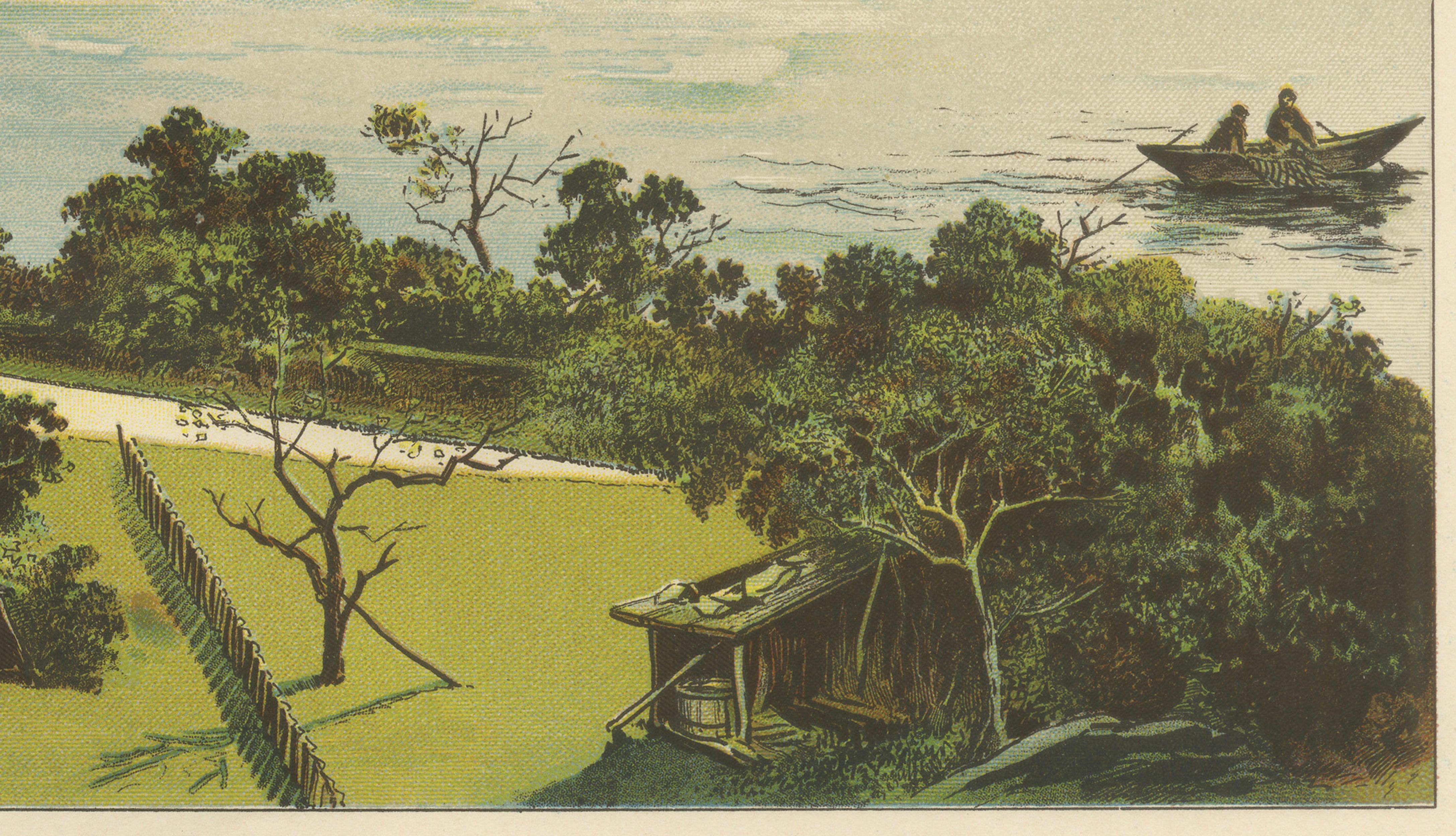 19th Century Antique Chromolithograph of the Rhine Falls near Schaffhausen, ca. 1885 For Sale