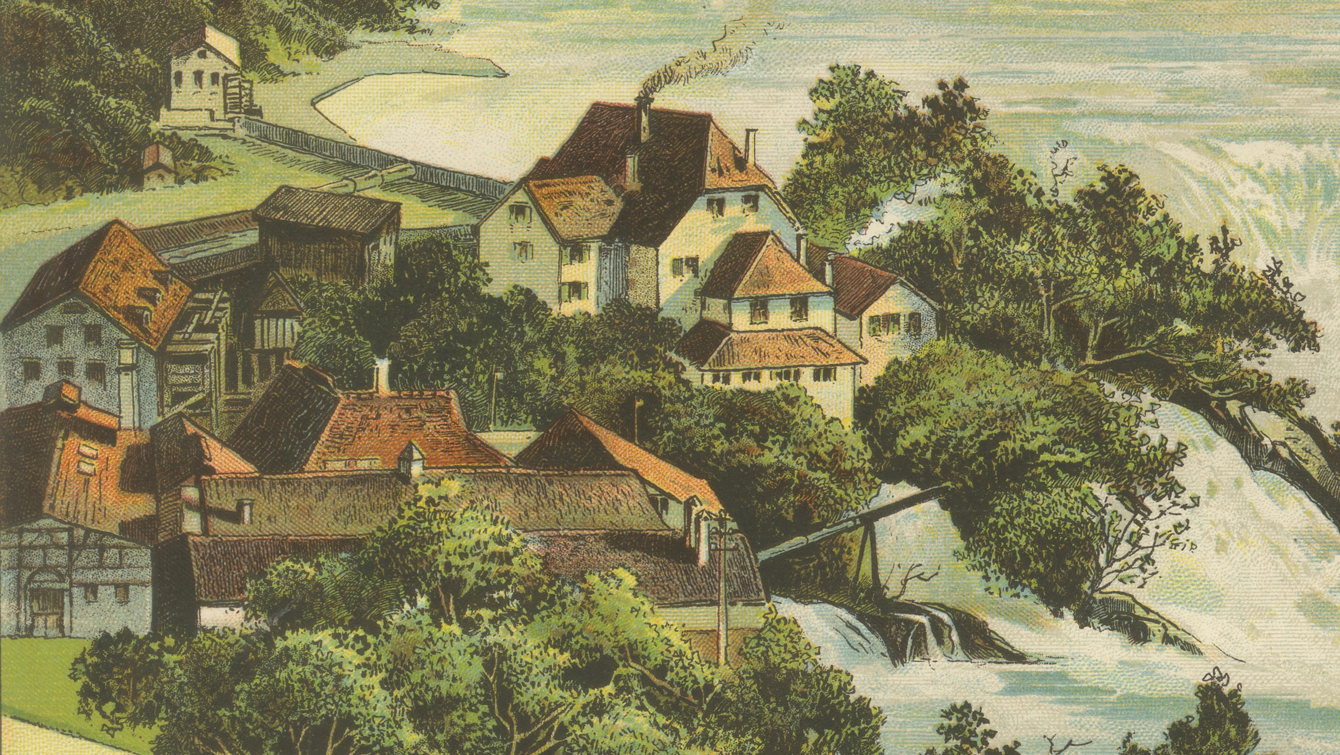Antique Chromolithograph of the Rhine Falls near Schaffhausen, ca. 1885 For Sale 1