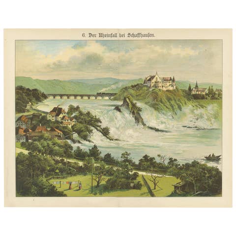 Antique Chromolithograph of the Rhine Falls near Schaffhausen, ca. 1885