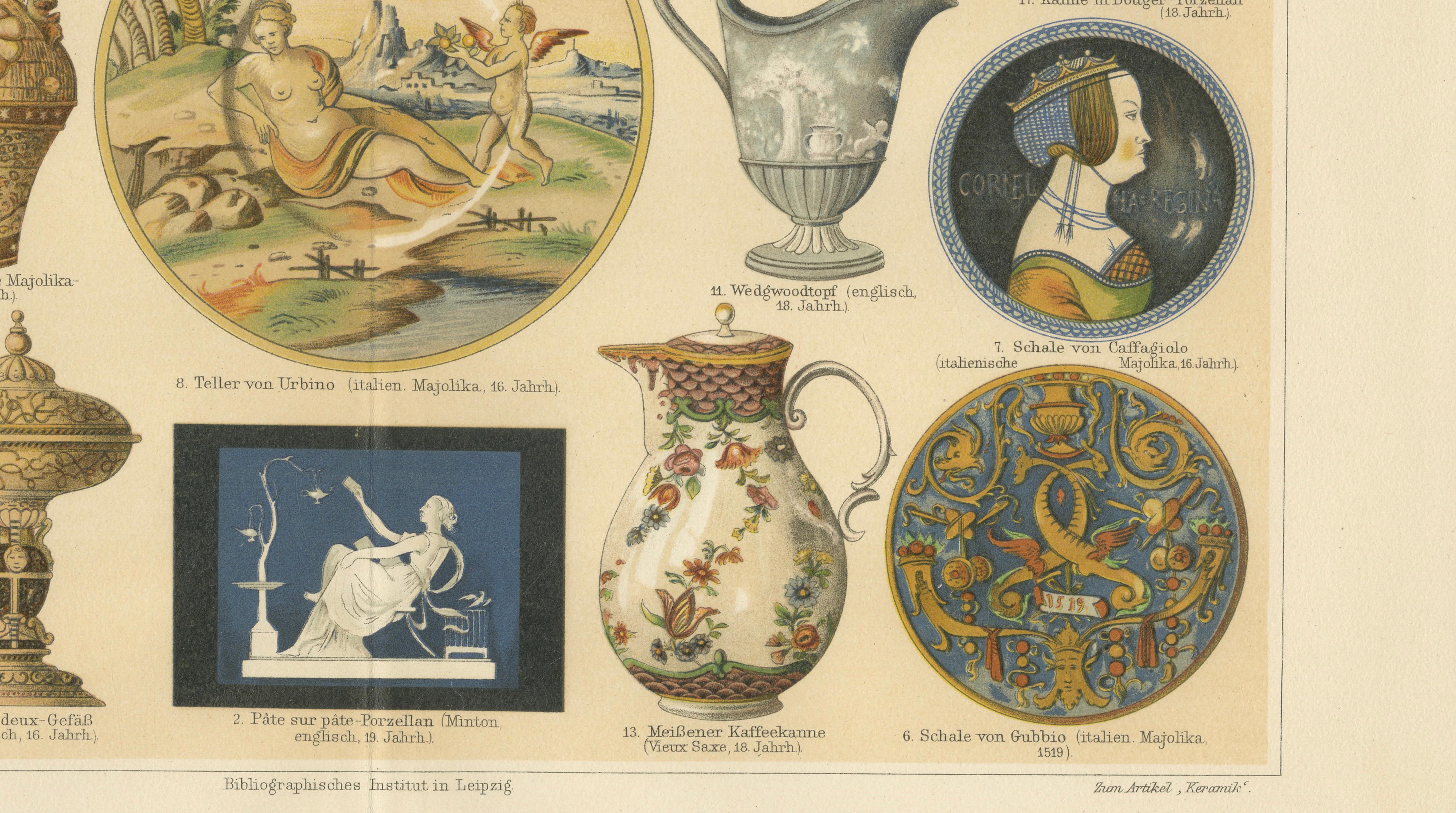 Antique Chromolithograph Pair, Ceramics Through the Ages, 1898