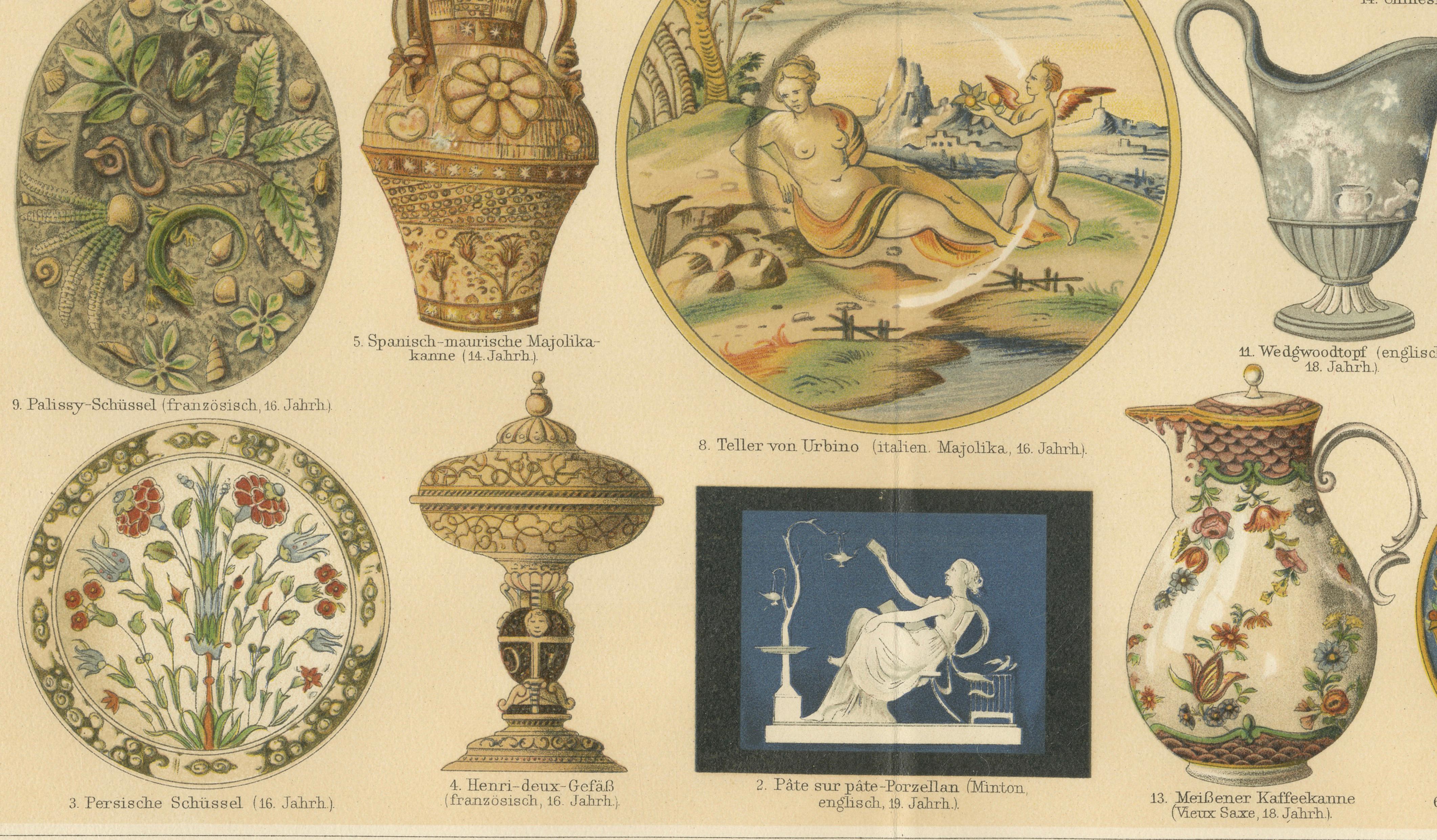 Antique Chromolithograph Pair, Ceramics Through the Ages, 1898