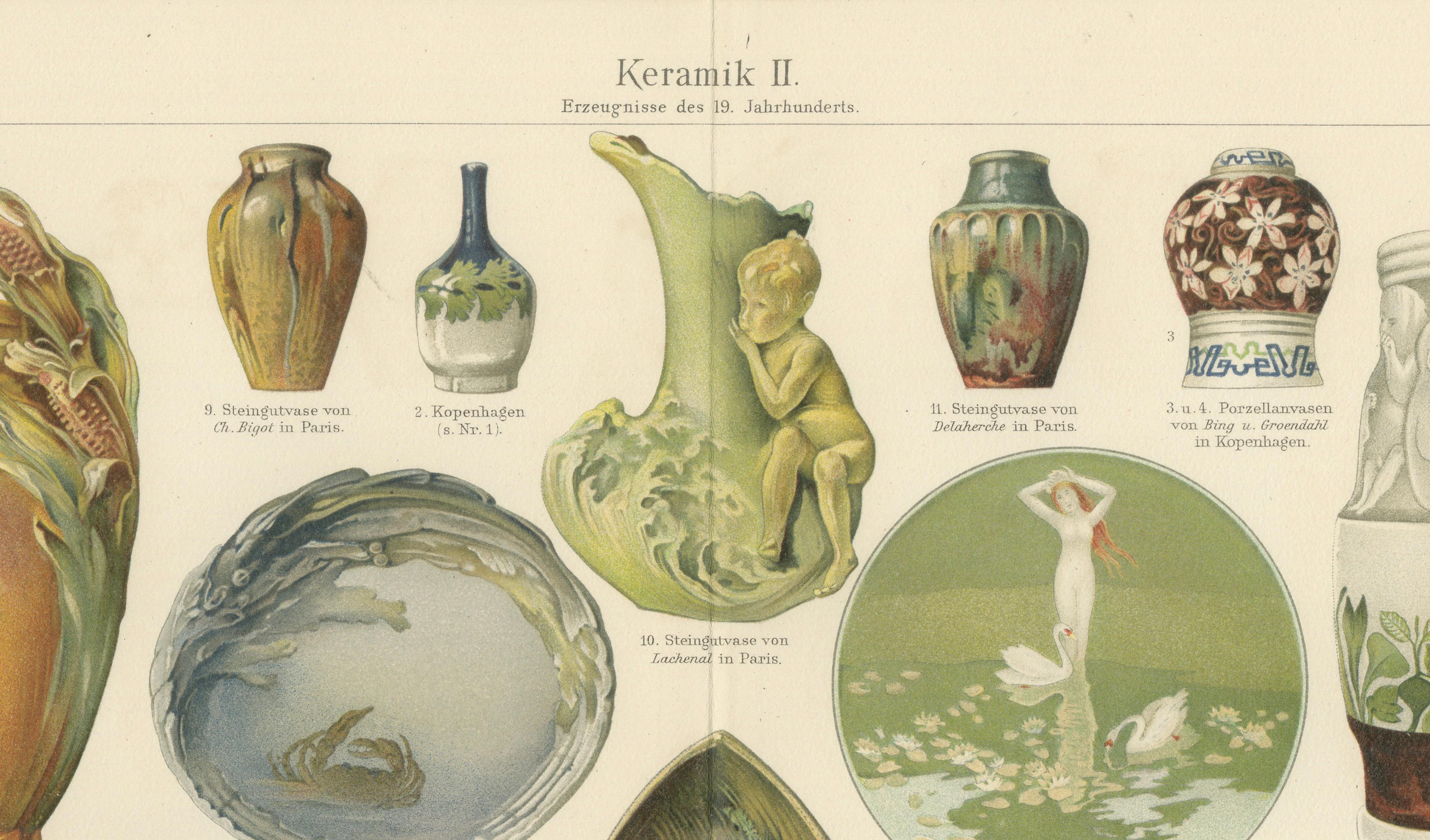 Antique Chromolithograph Pair, Ceramics Through the Ages, 1898