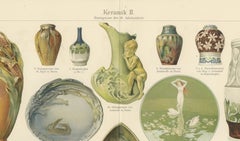Coppia di cromolitografie antiche, Ceramica attraverso i secoli, 1898
