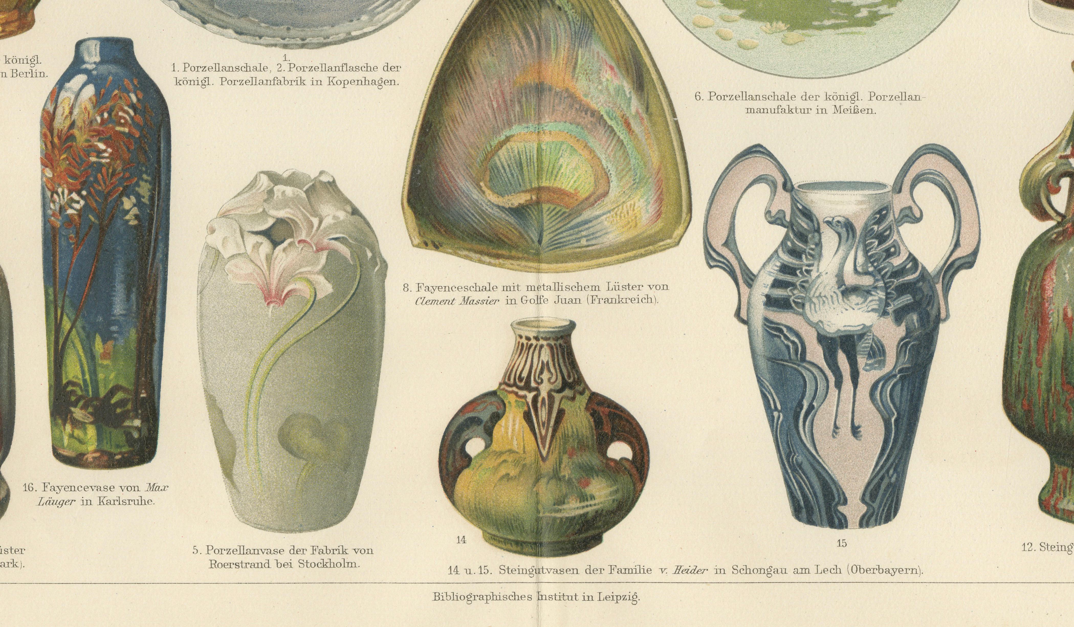 Antique Chromolithograph Pair, Ceramics Through the Ages, 1898