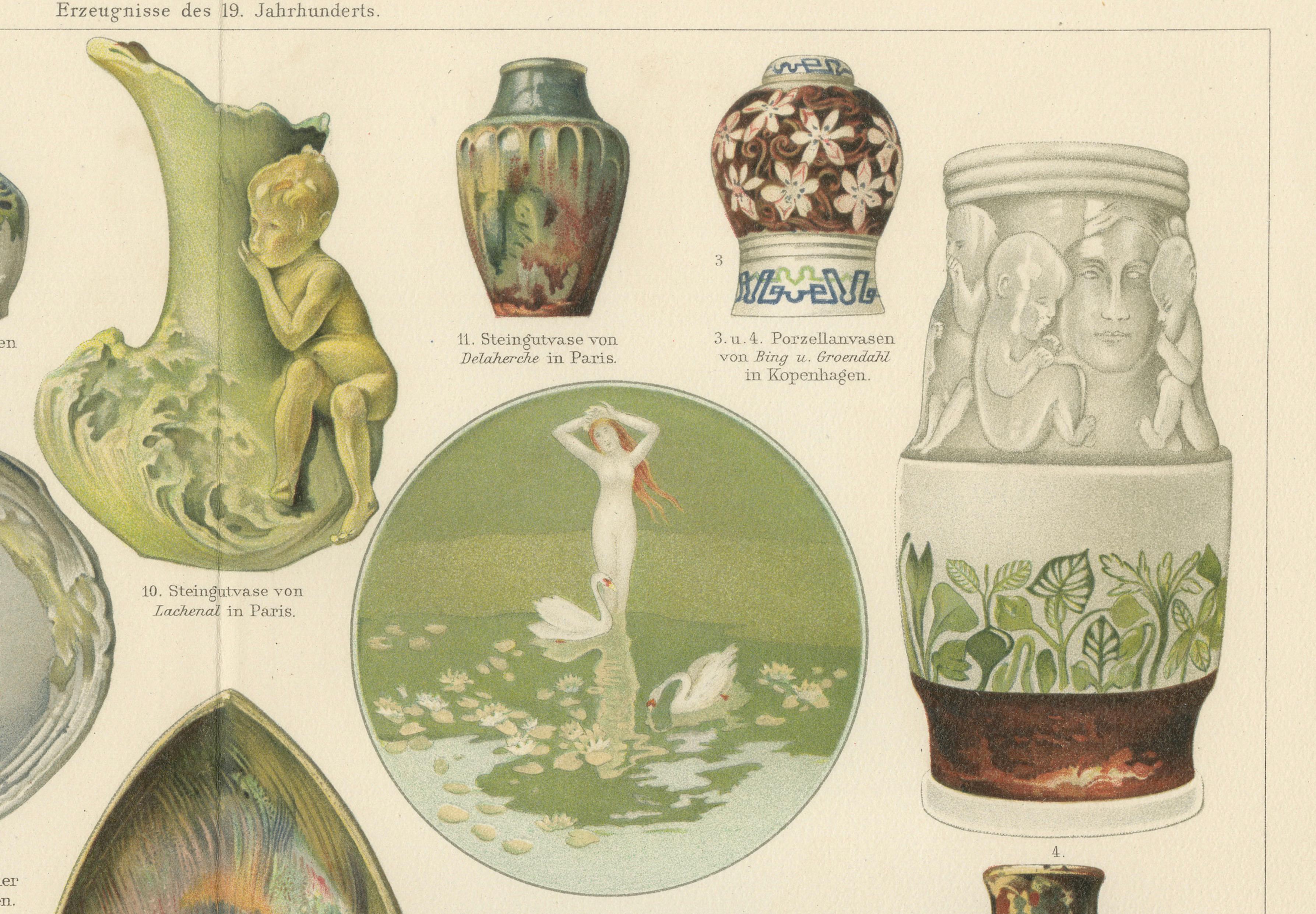 Antique Chromolithograph Pair, Ceramics Through the Ages, 1898