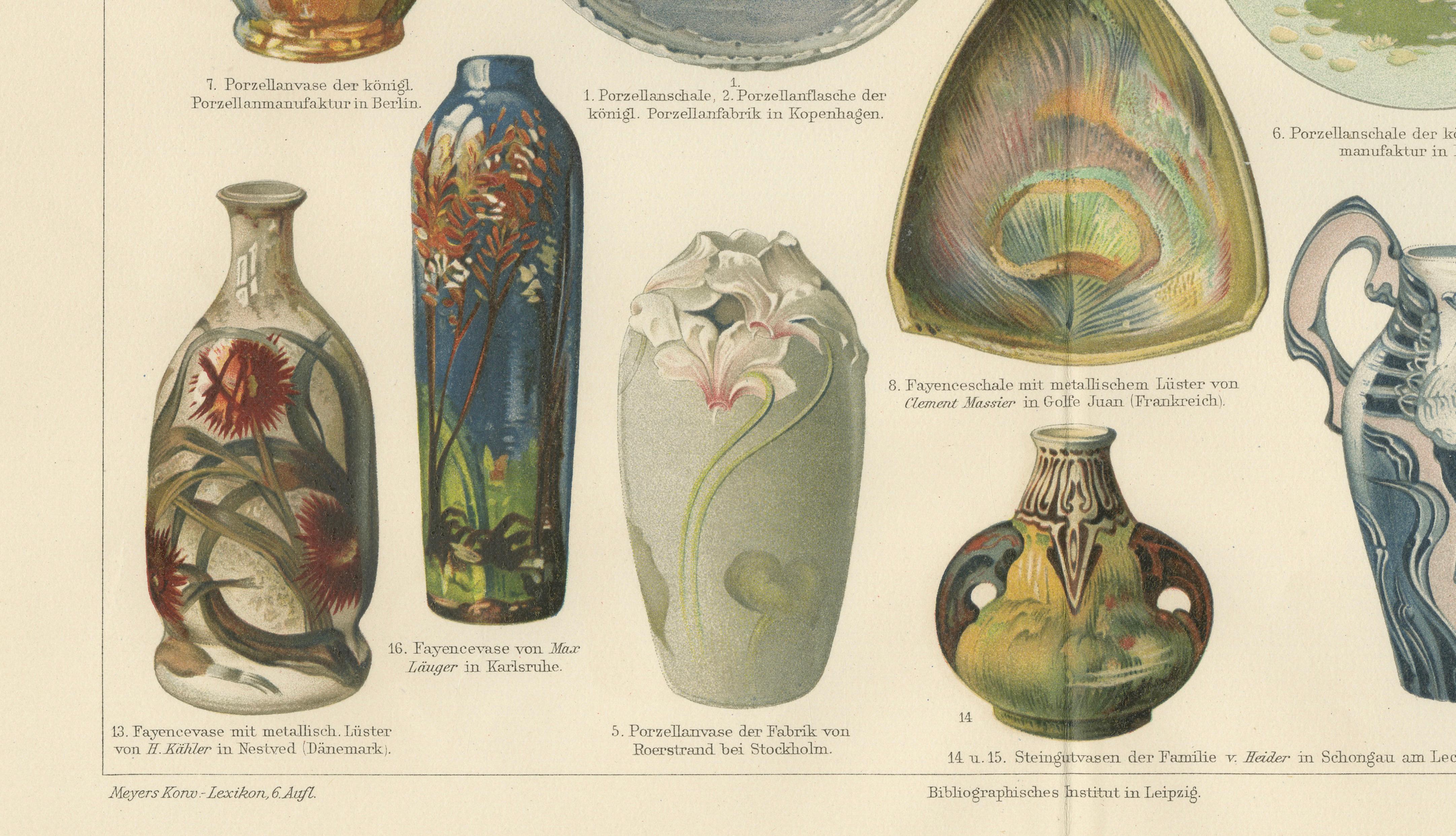 Antique Chromolithograph Pair, Ceramics Through the Ages, 1898
