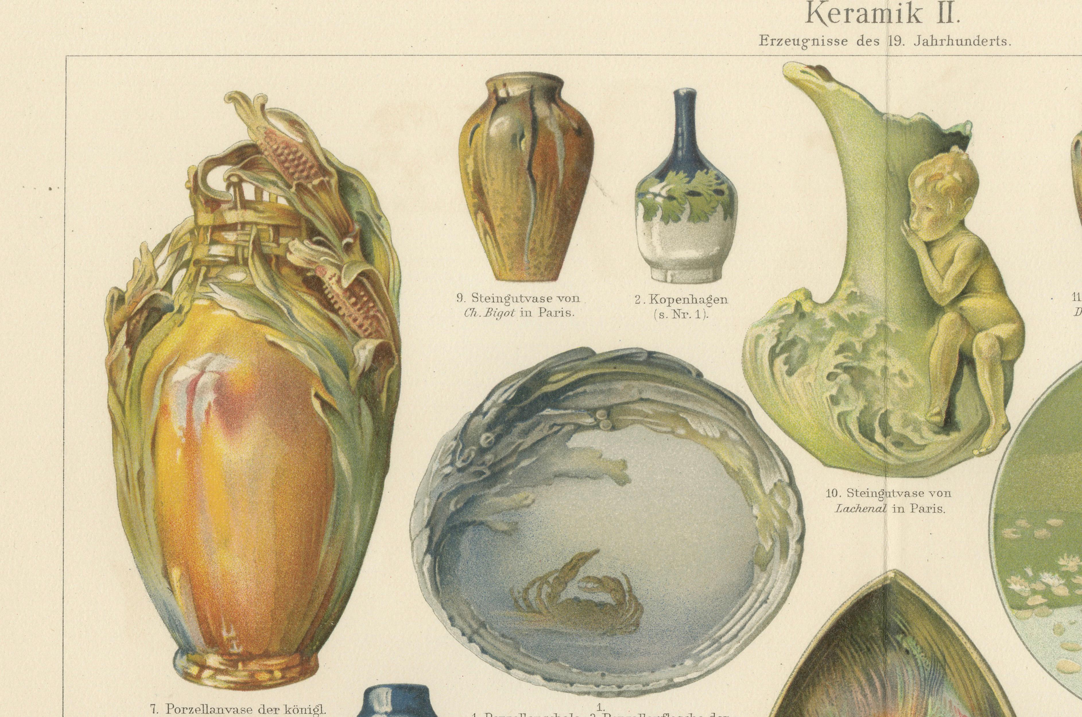 Antique Chromolithograph Pair, Ceramics Through the Ages, 1898