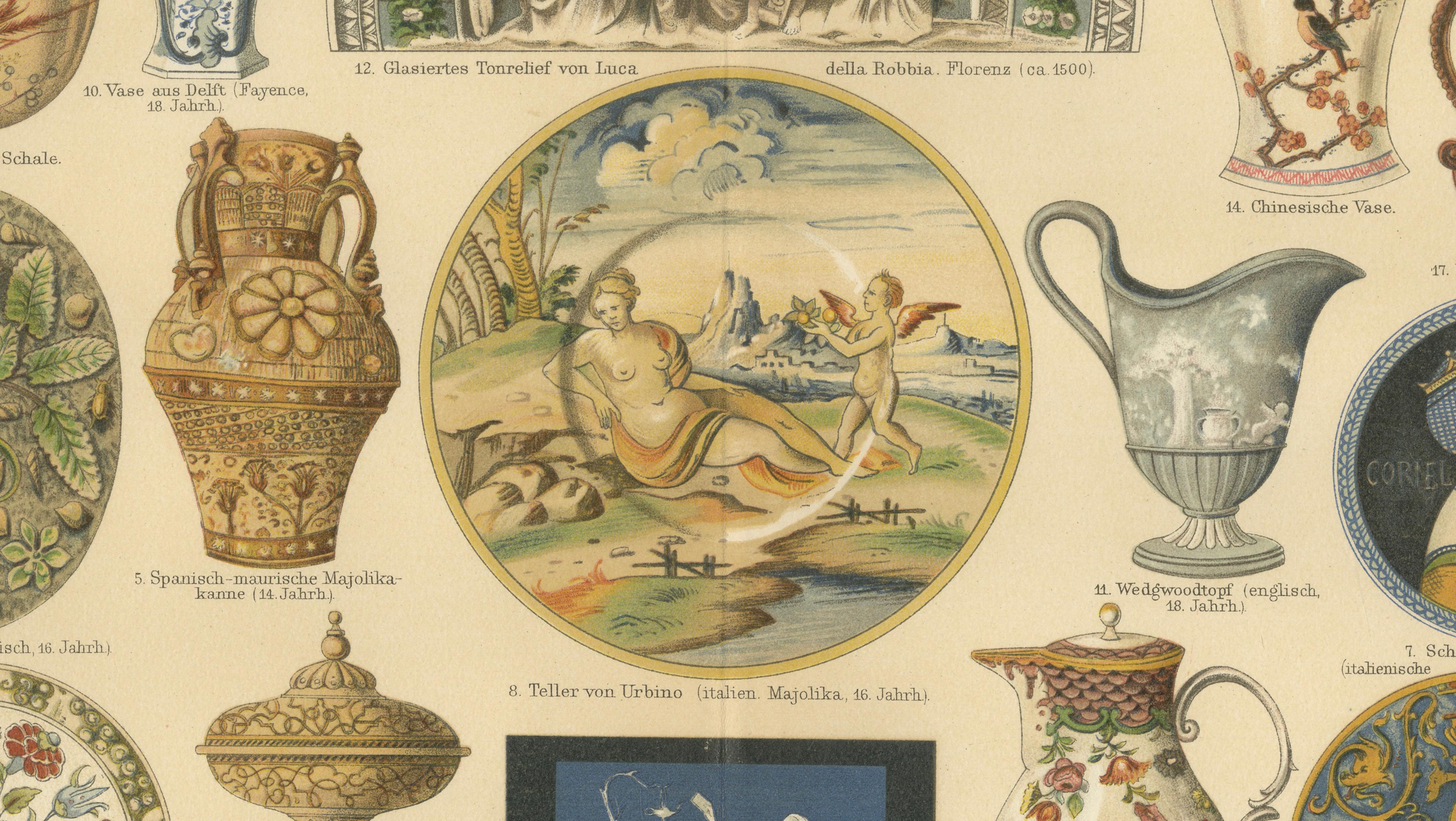 Antique Chromolithograph Pair, Ceramics Through the Ages, 1898