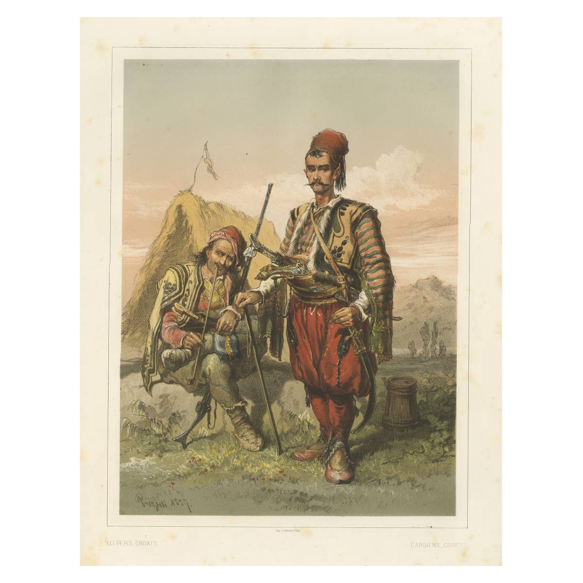 Antique Chromolithographed Print of Croatian Guards, ca.1860