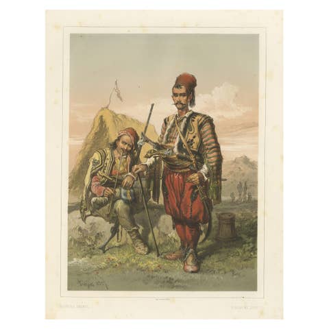 Antique Chromolithographed Print of Croatian Guards, ca.1860