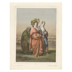Antique Chromolithographed Print of Turkish Ladies Walking