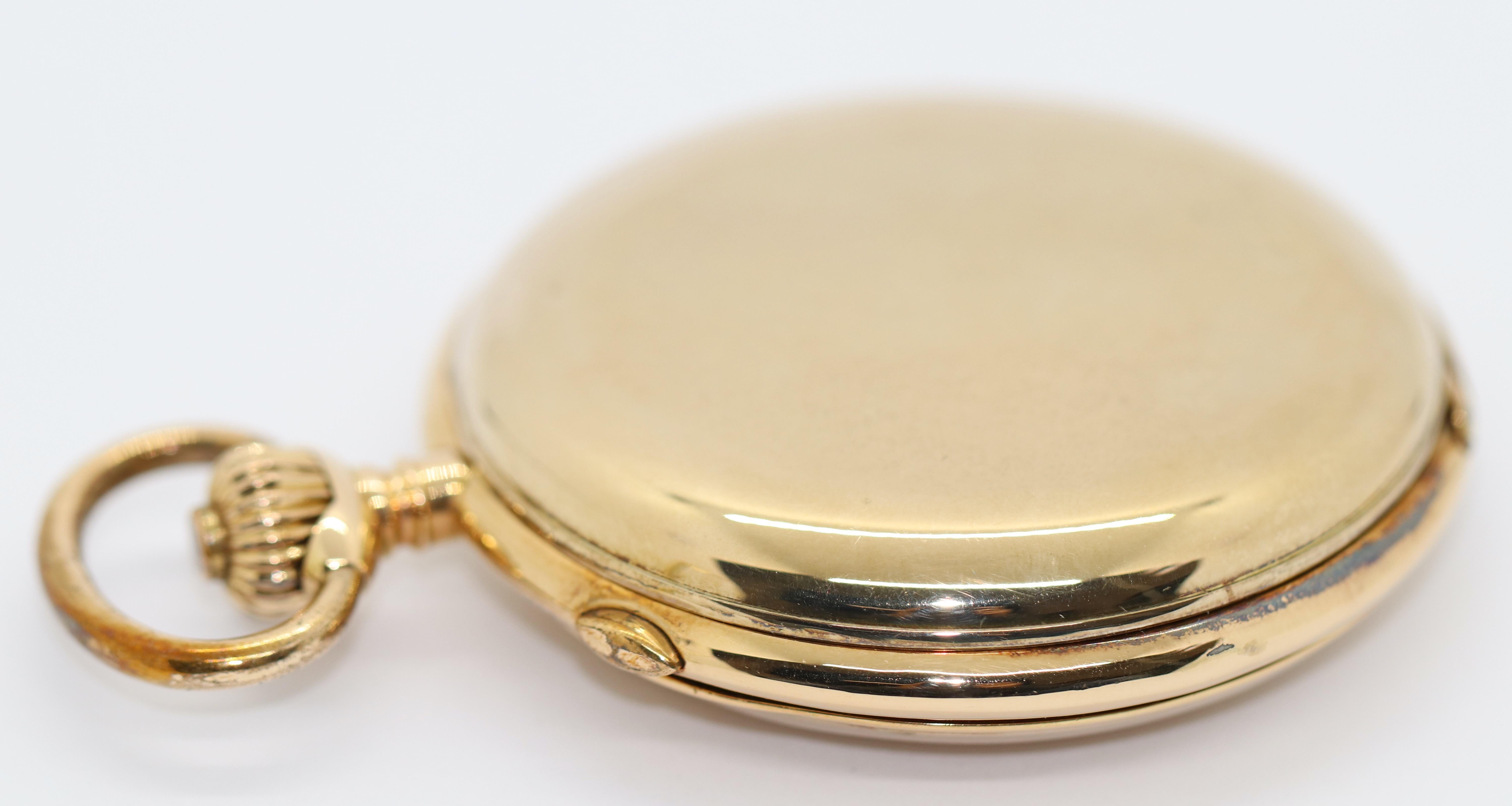 Antike antike Chronograph & Quarz Repeater Taschenuhr Hunter 14 Karat Gold im Angebot 5