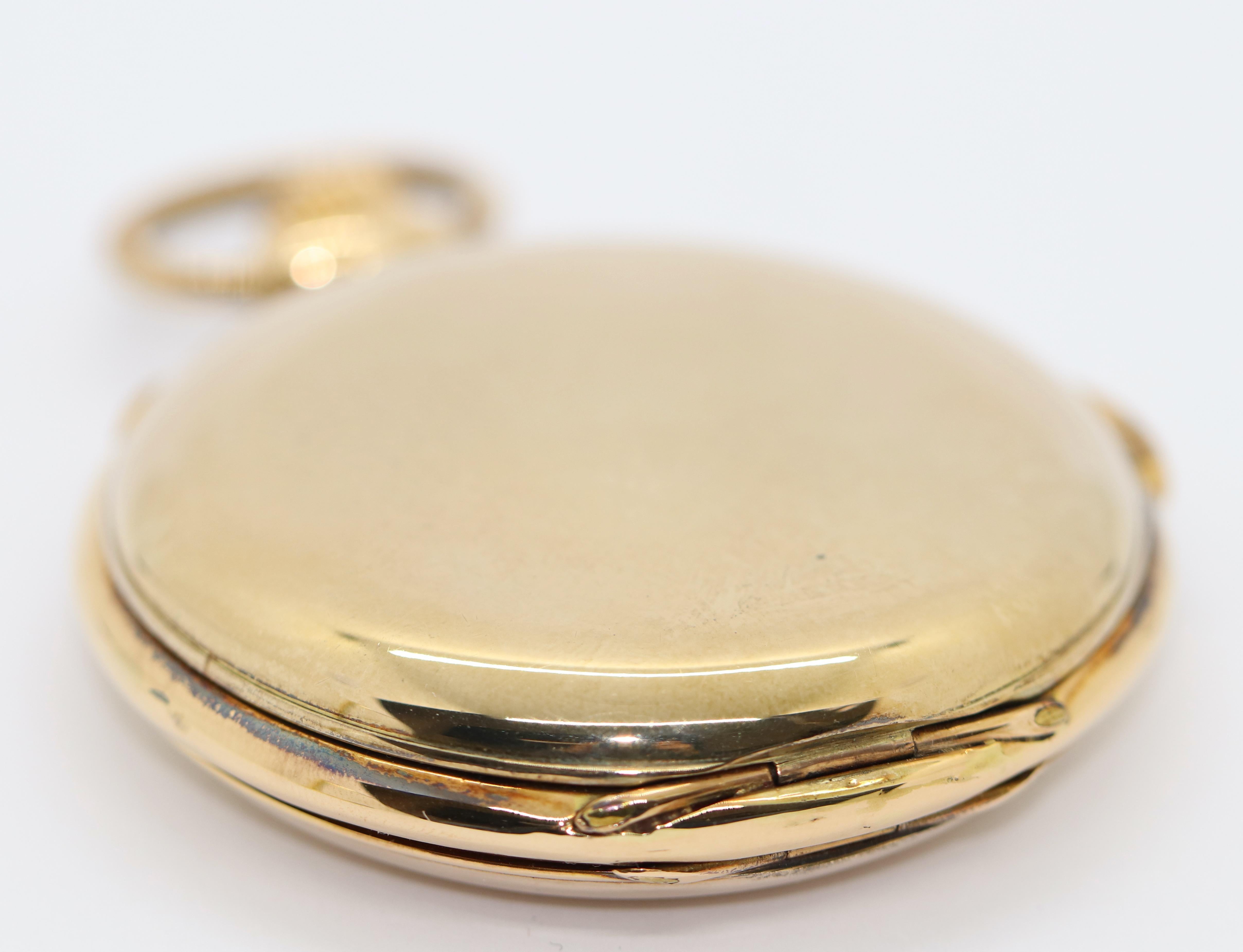 Antike antike Chronograph & Quarz Repeater Taschenuhr Hunter 14 Karat Gold im Angebot 6