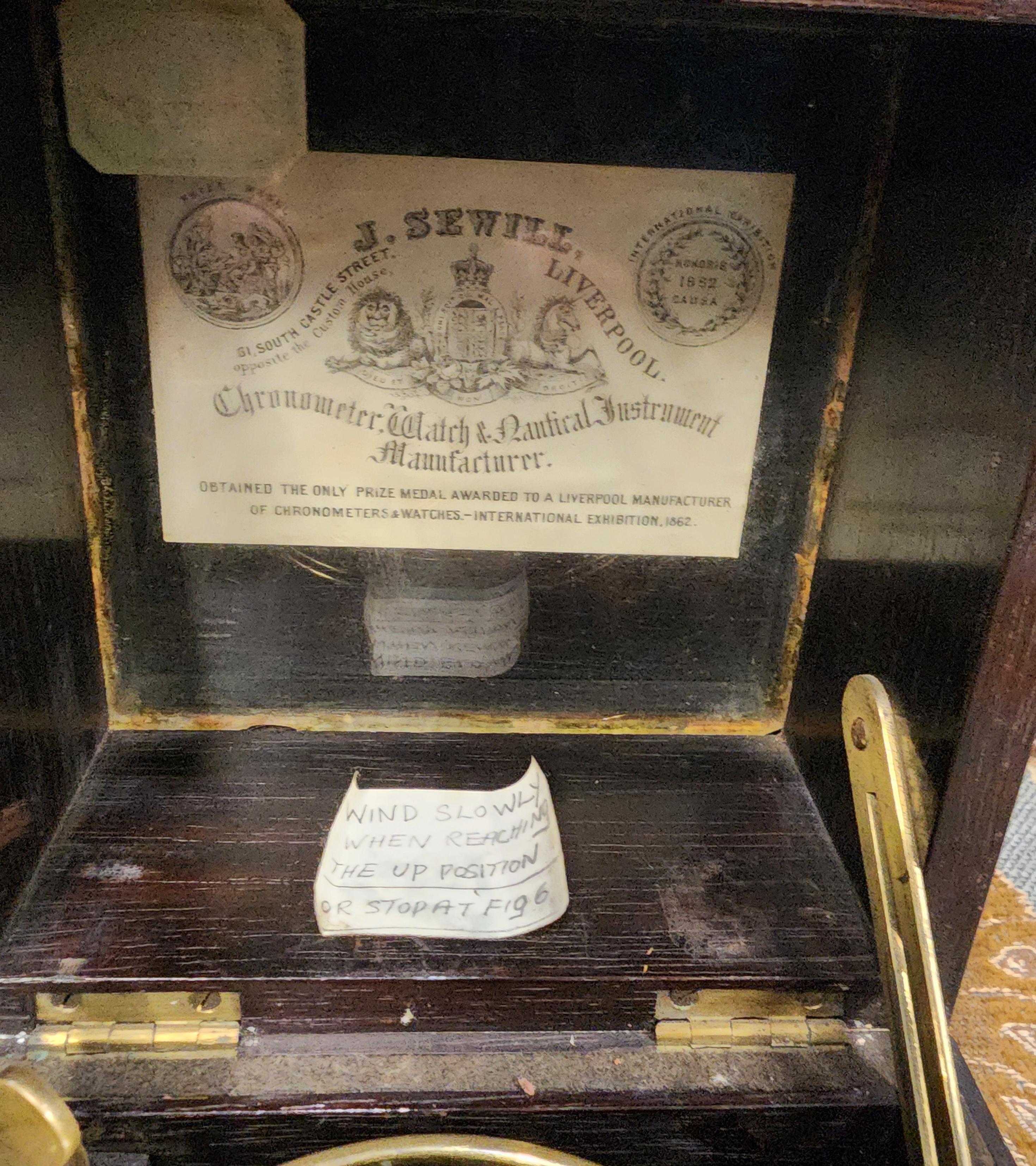 Glazed Antique Chronometer Clock J. Sewill Liverpool Marine Royal Navy Box For Sale