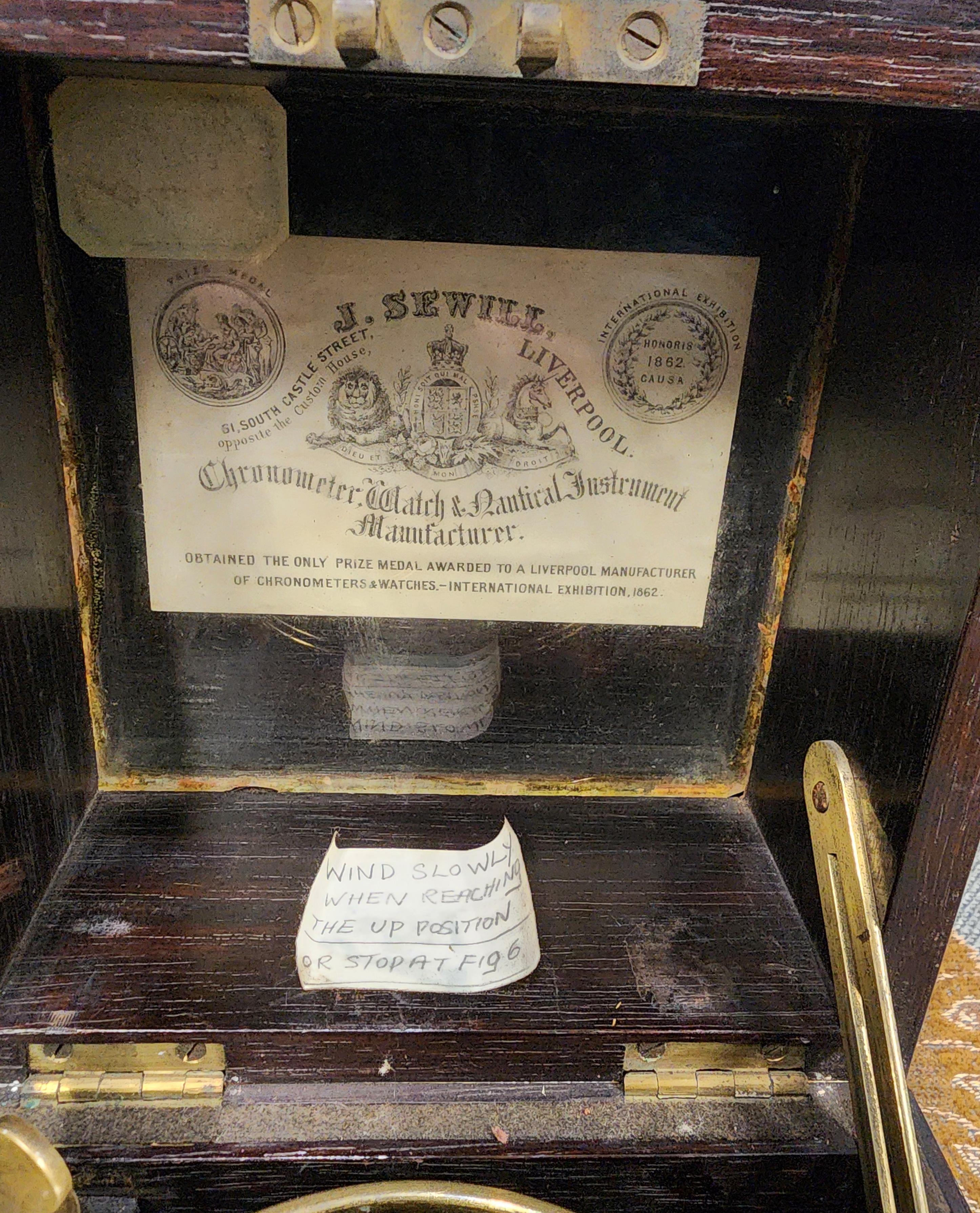 Antique Chronometer Clock J. Sewill Liverpool Marine Royal Navy Box In Good Condition For Sale In Potters Bar, GB