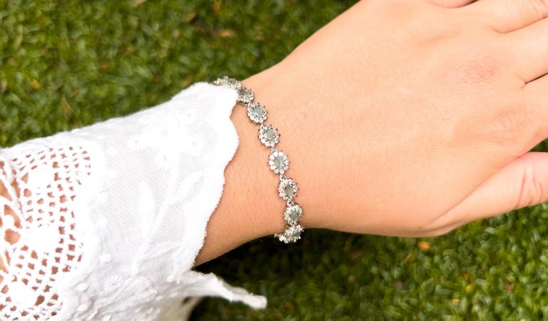 Antique Chrysoberyl Bracelet with Diamonds Silver For Sale at 1stDibs