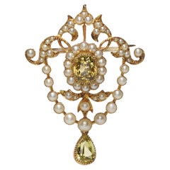 Antica spilla-pendente in oro e perle naturali Heliodor, CIRCA 1910