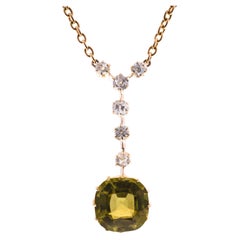 Antique Chrysobryl 4.50ct & Old Mine Diamond 15ct Yellow Gold C/1890