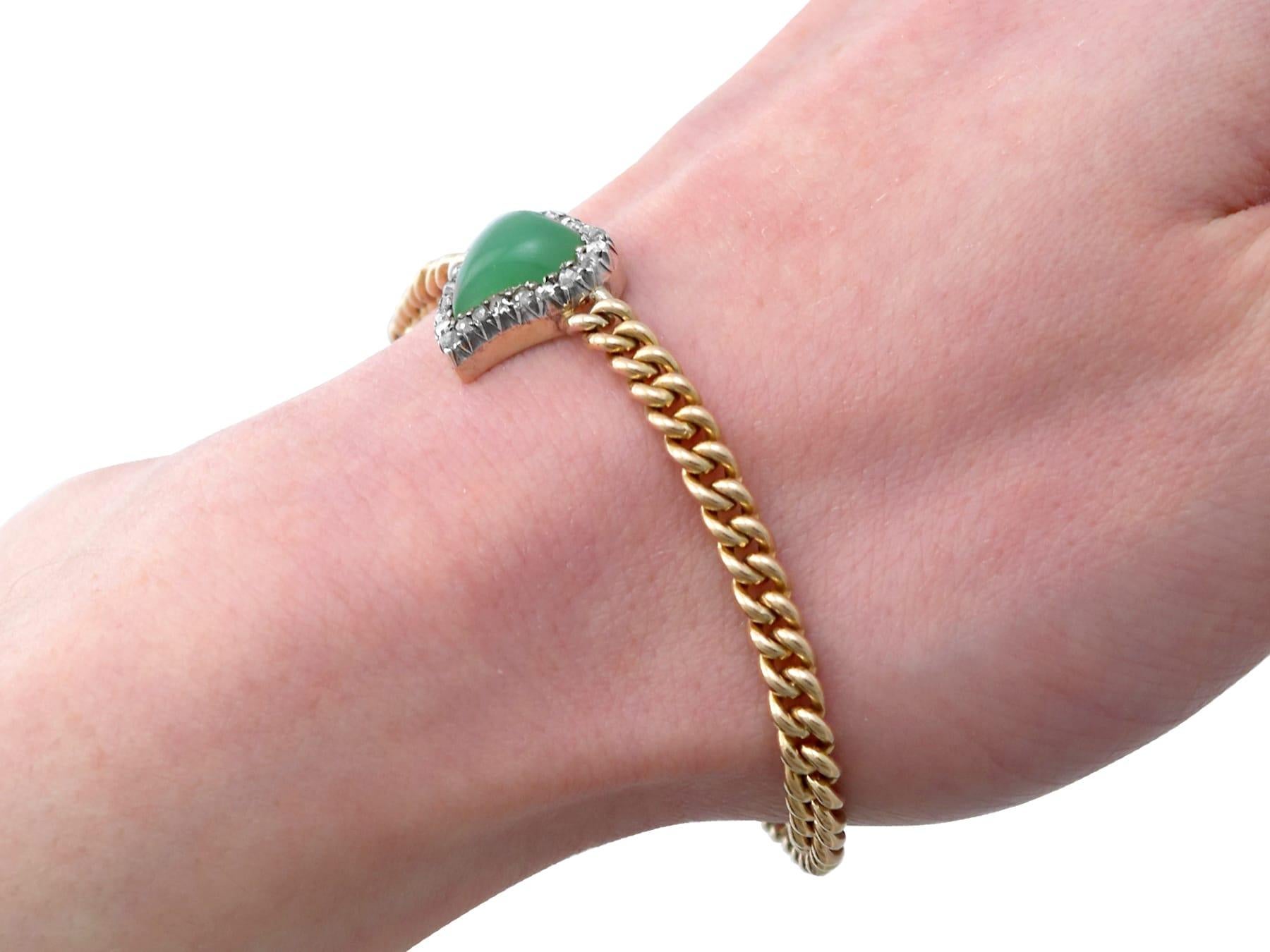 Antique Chrysoprase and Diamond Gold Witch's Heart Bracelet For Sale 3