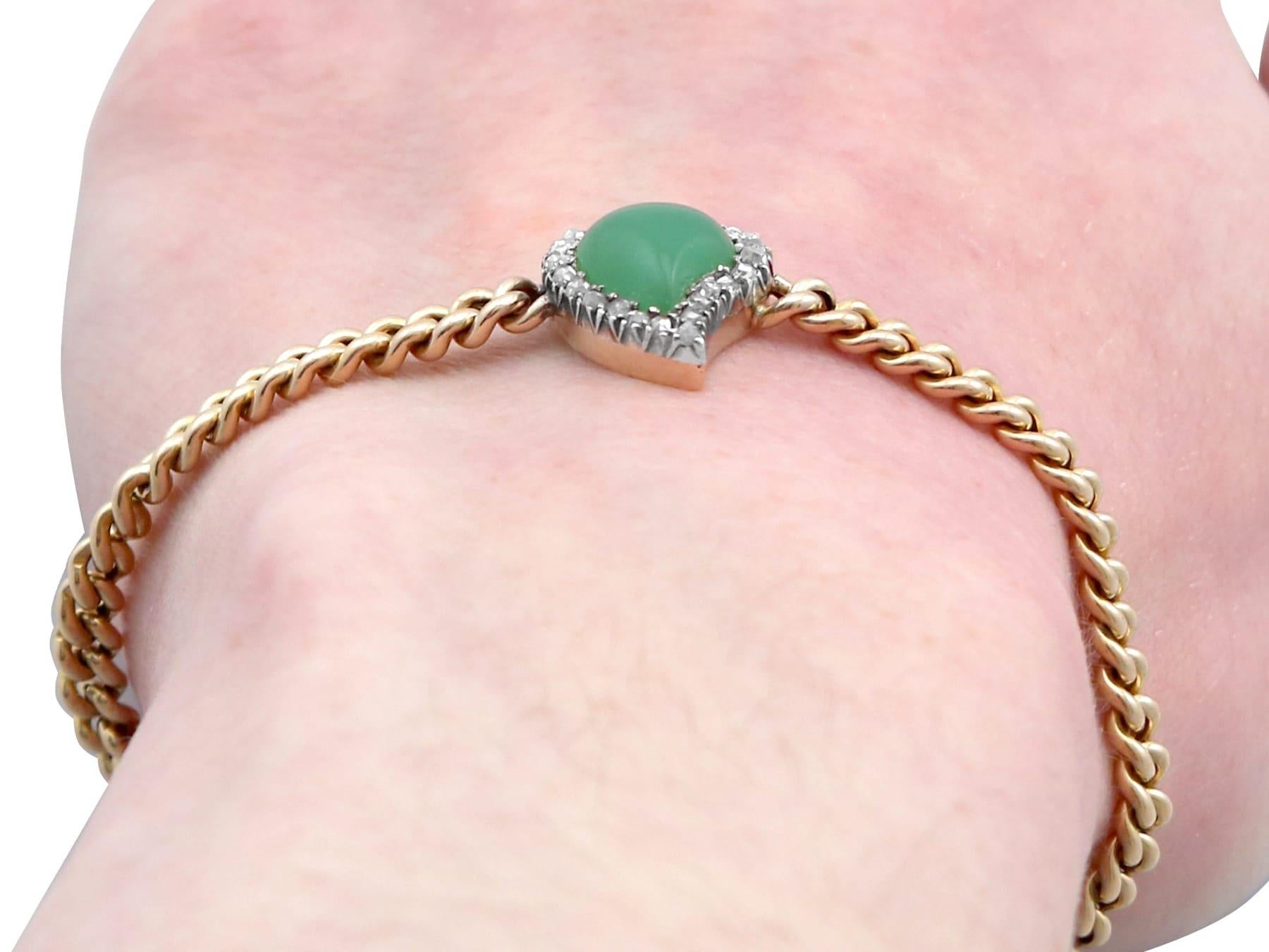 Antique Chrysoprase and Diamond Gold Witch's Heart Bracelet For Sale 4