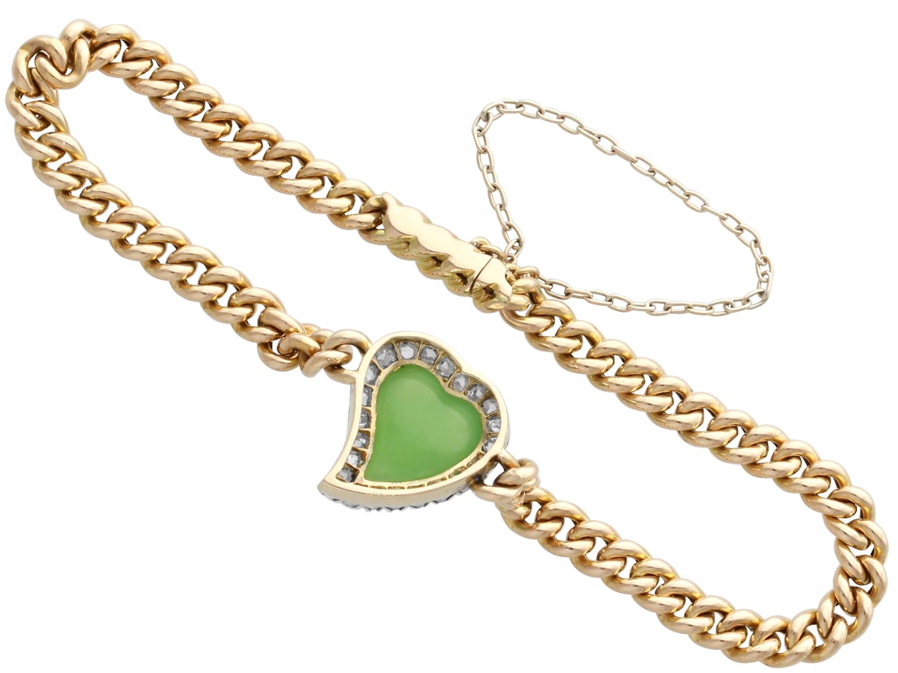 Cabochon Antique Chrysoprase and Diamond Gold Witch's Heart Bracelet For Sale
