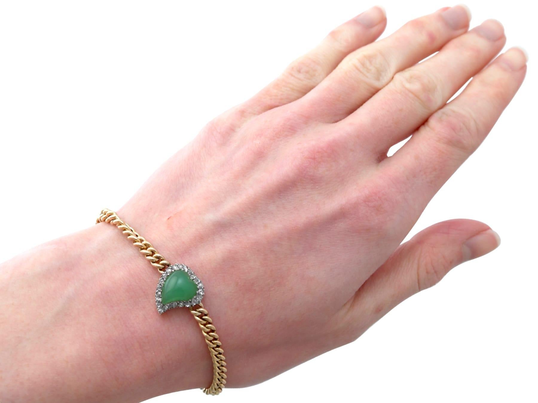 Antique Chrysoprase and Diamond Gold Witch's Heart Bracelet For Sale 2