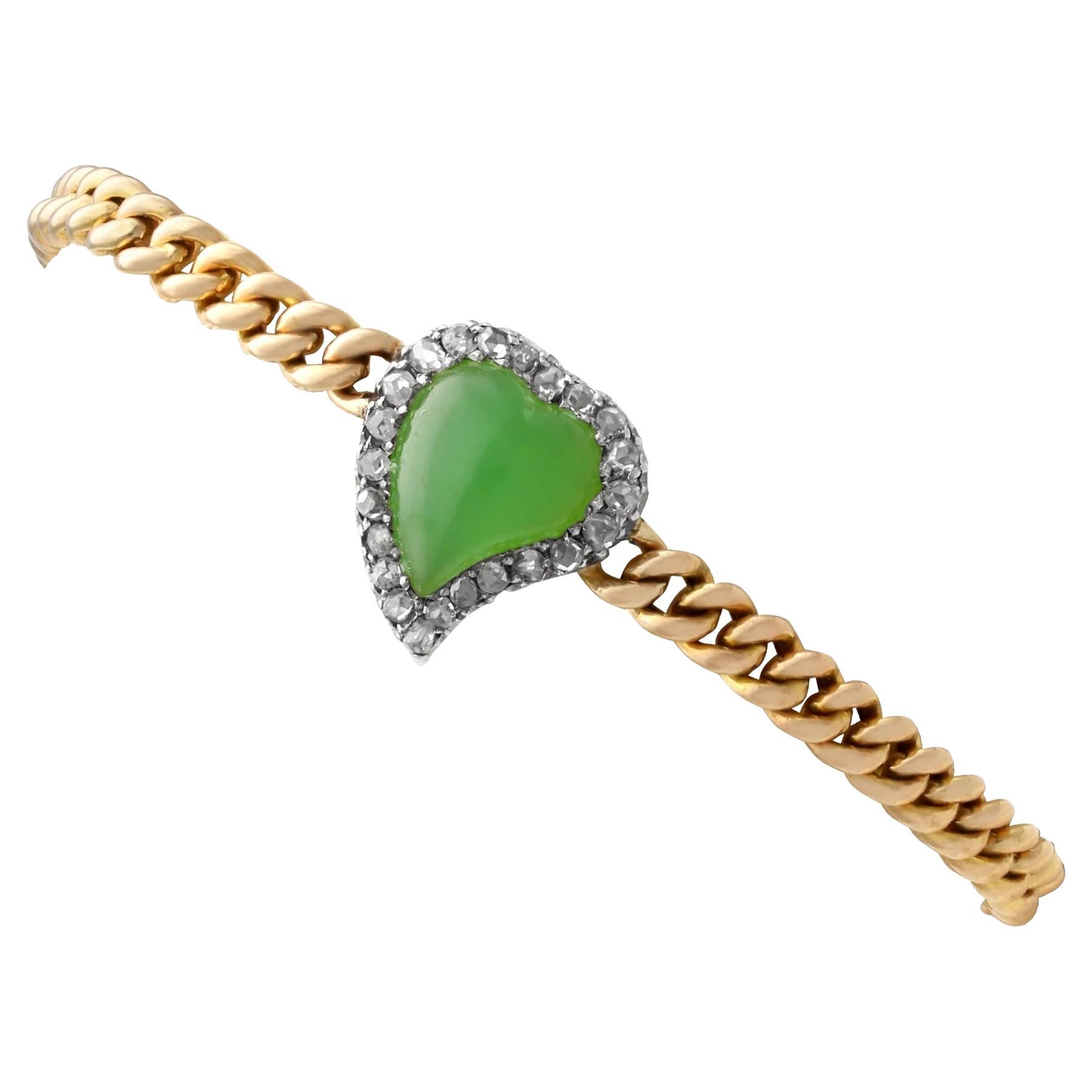 Antique Chrysoprase and Diamond Gold Witch's Heart Bracelet For Sale