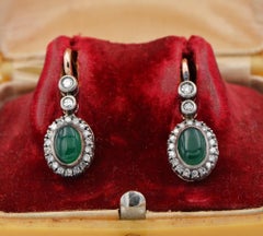 Antique Chrysoprase Diamond Russian Drop earrings