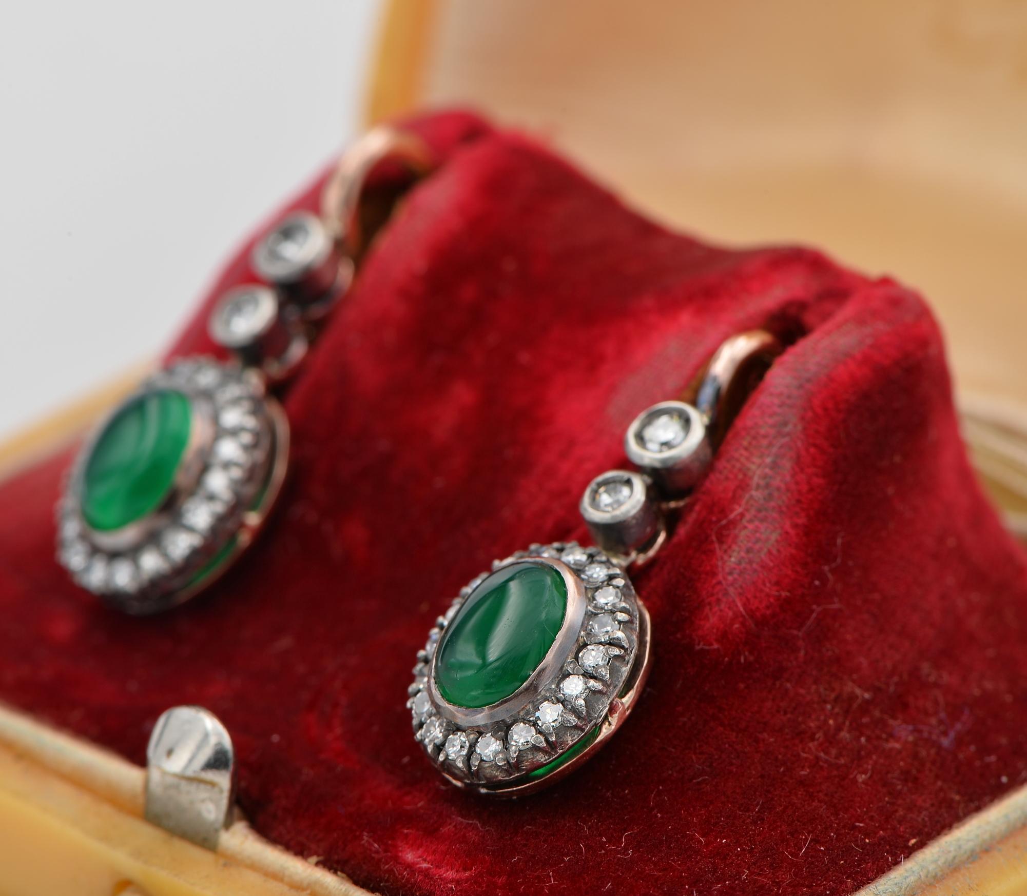 Women's Antique Chrysoprase Diamond Russian Drop earrings For Sale