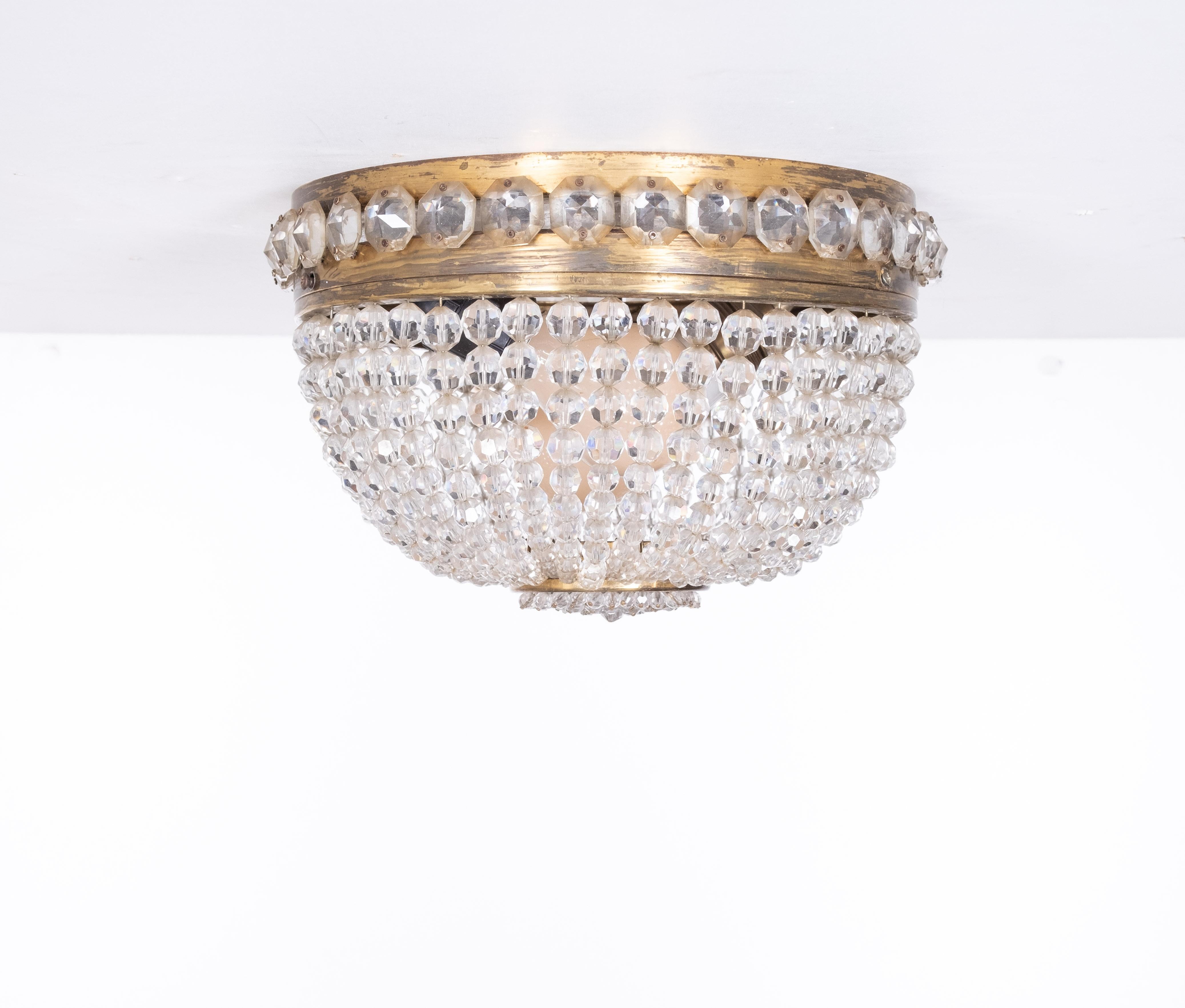Anglais Plafonnier ancien en verre de cristal des années 1930 en vente