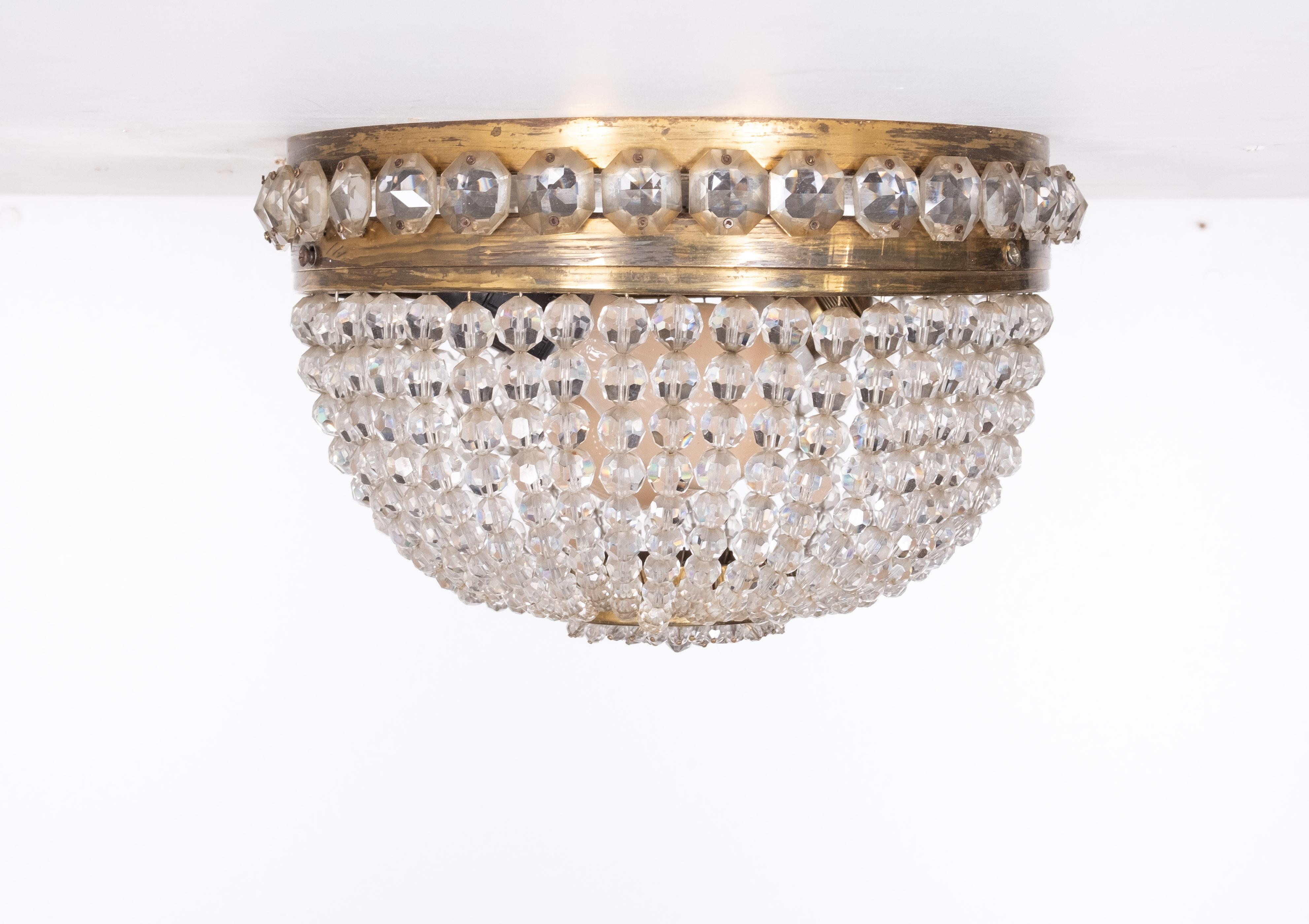 Cristal Plafonnier ancien en verre de cristal des années 1930 en vente